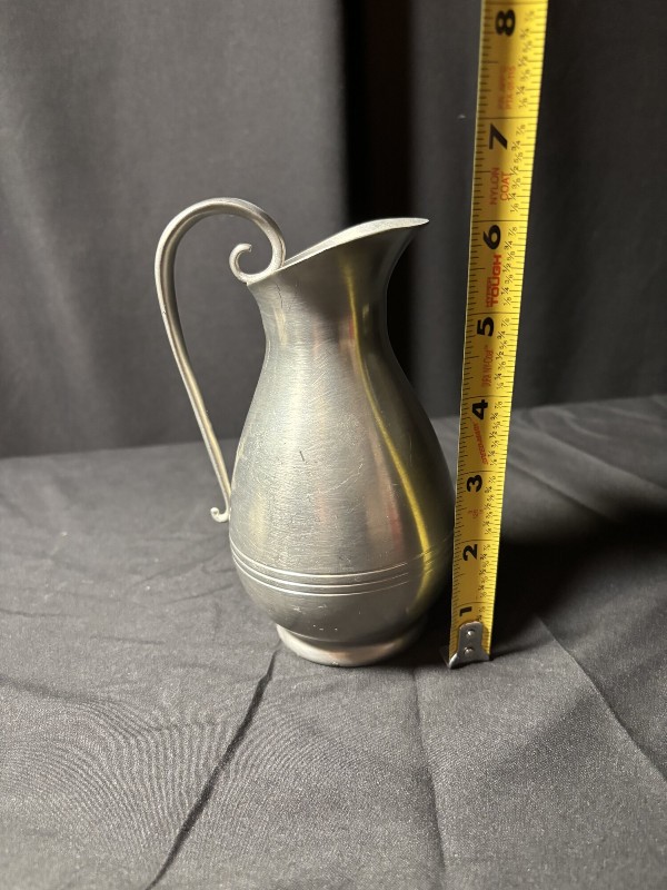 Vintage J.G.W. Pewter Creamer Pitcher with Scroll Handle