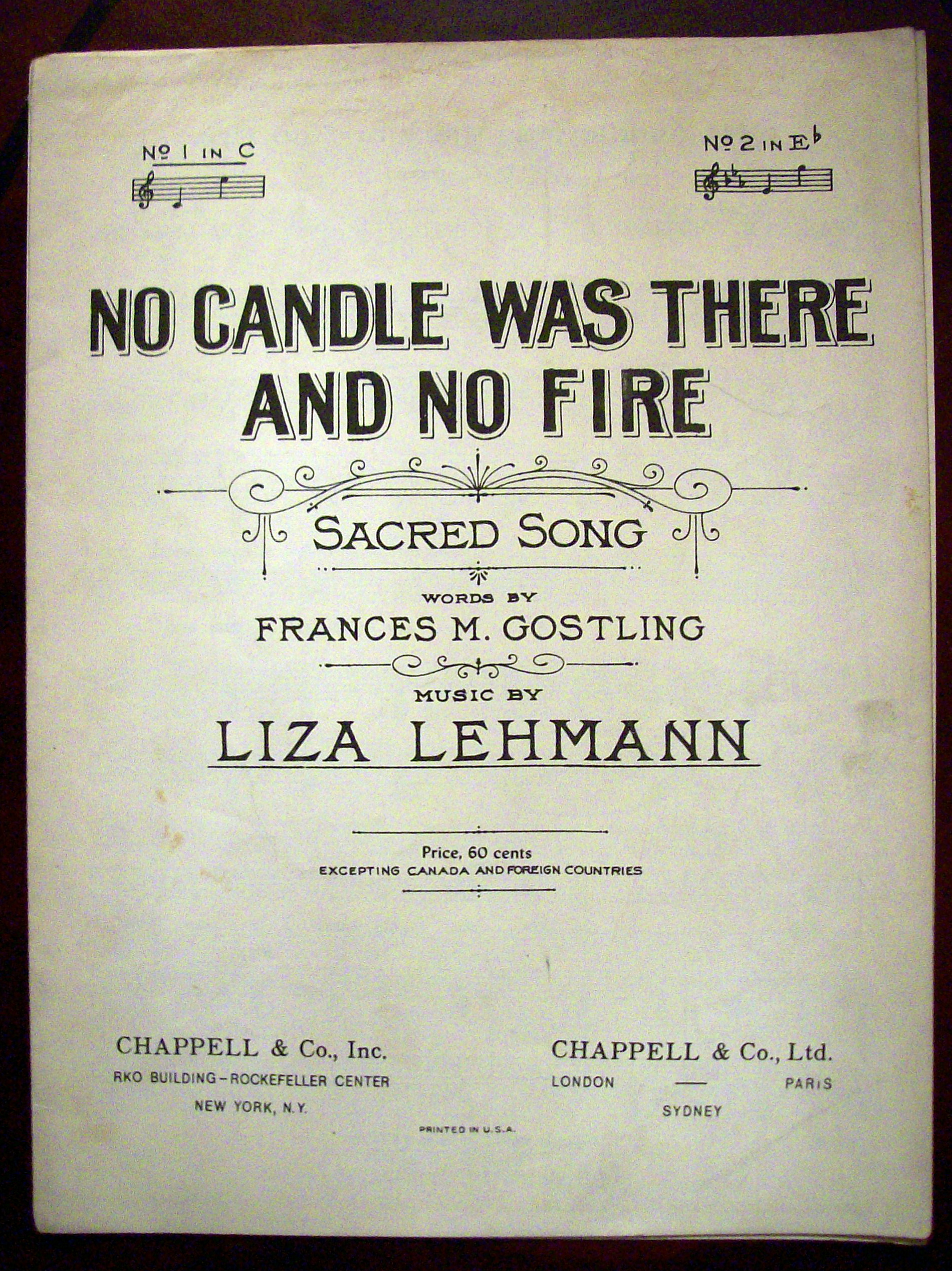 Sheet Music of 1909 No Candle Was There And No Fire