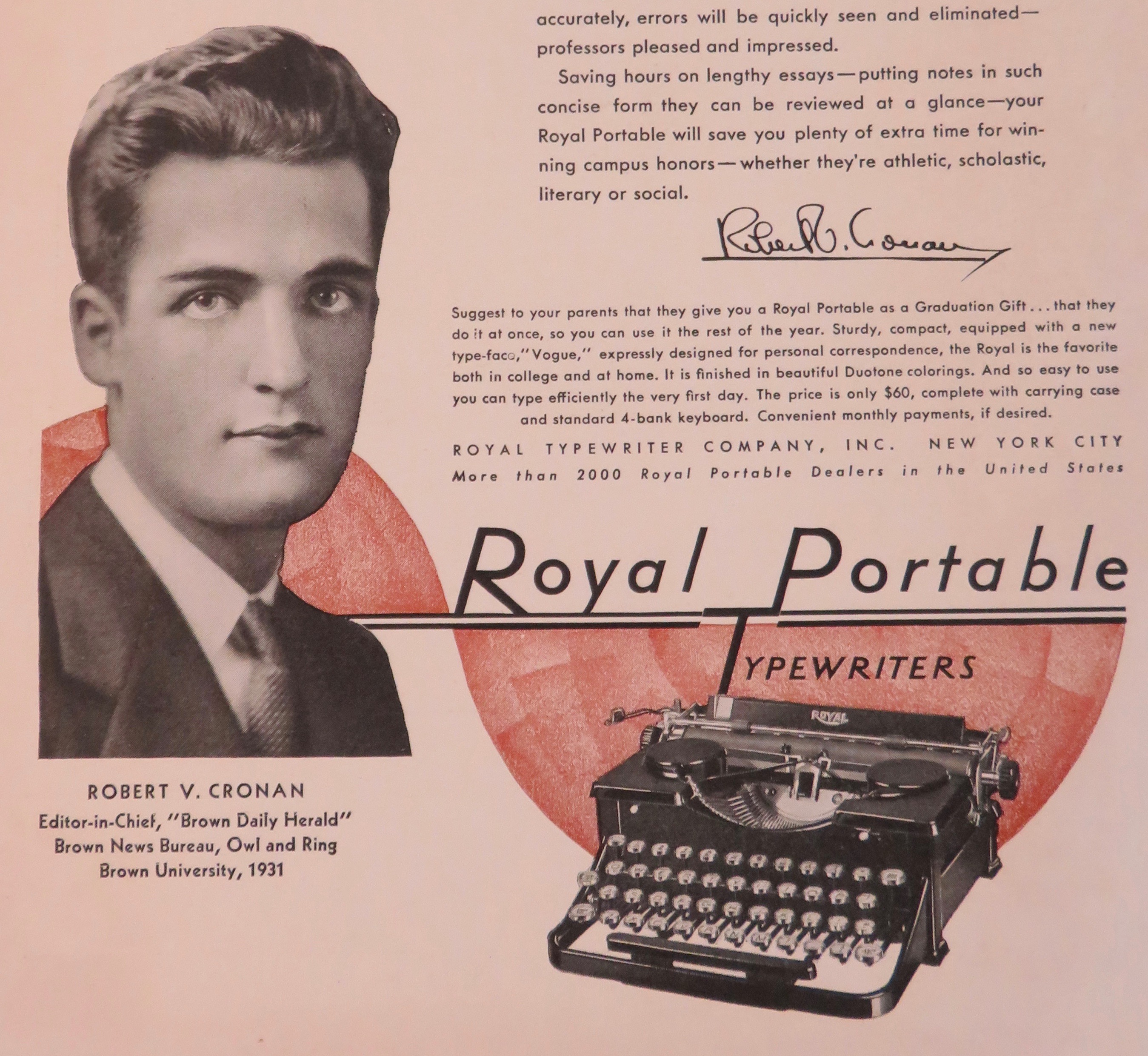 1931 Royal Portable Typewriter with Robert V. Cronan