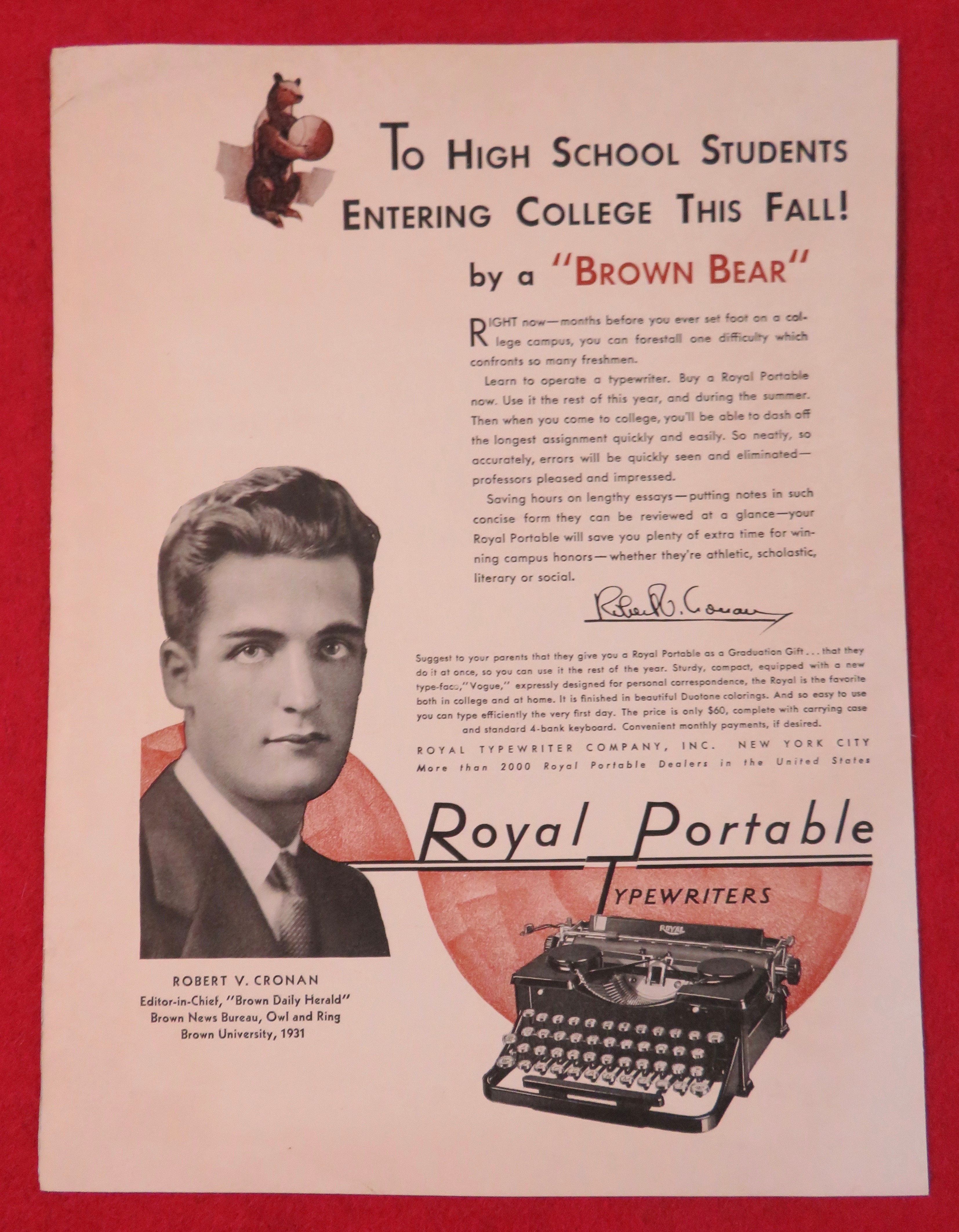 1931 Royal Portable Typewriter with Robert V. Cronan