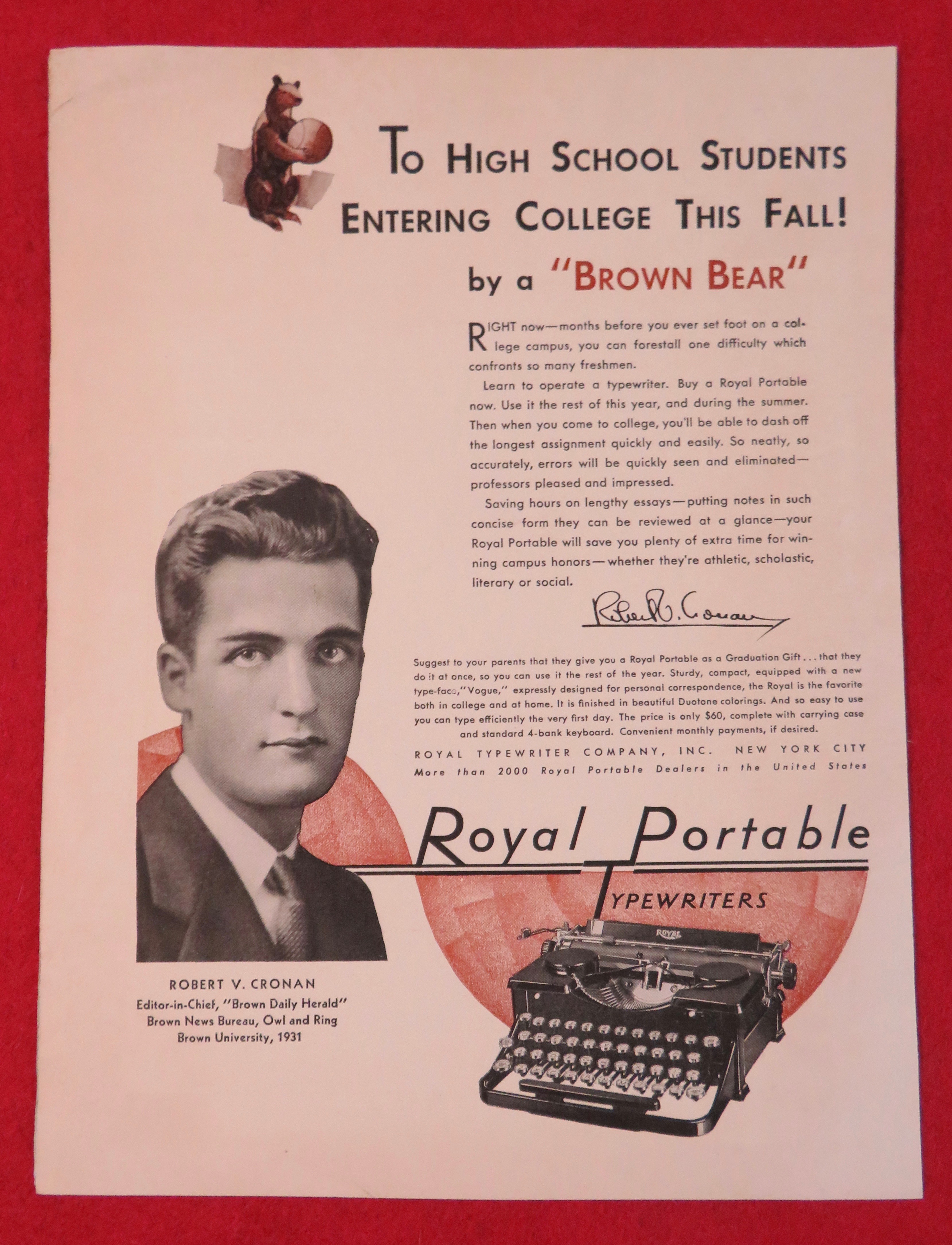 1931 Royal Portable Typewriter with Robert V. Cronan