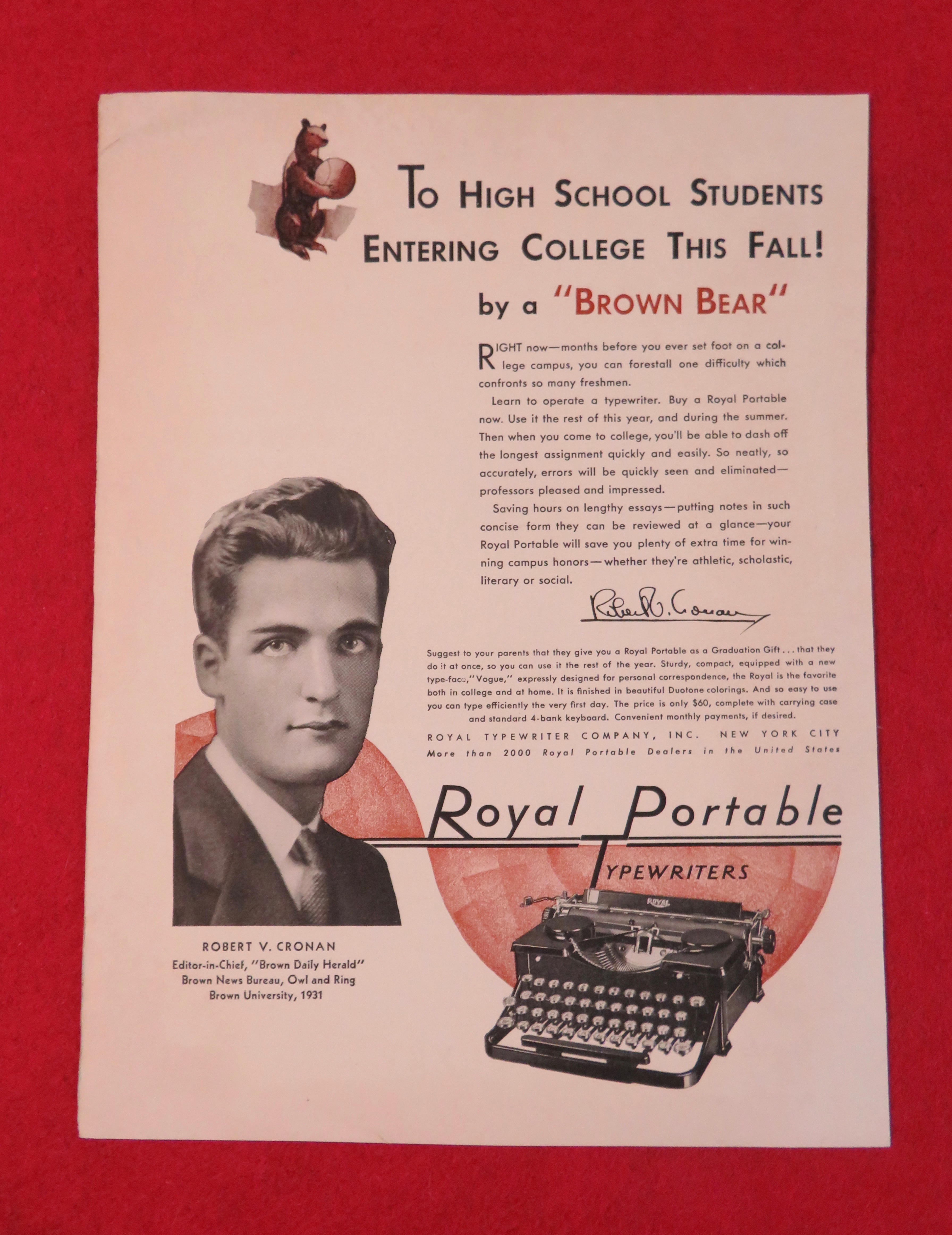 1931 Royal Portable Typewriter with Robert V. Cronan