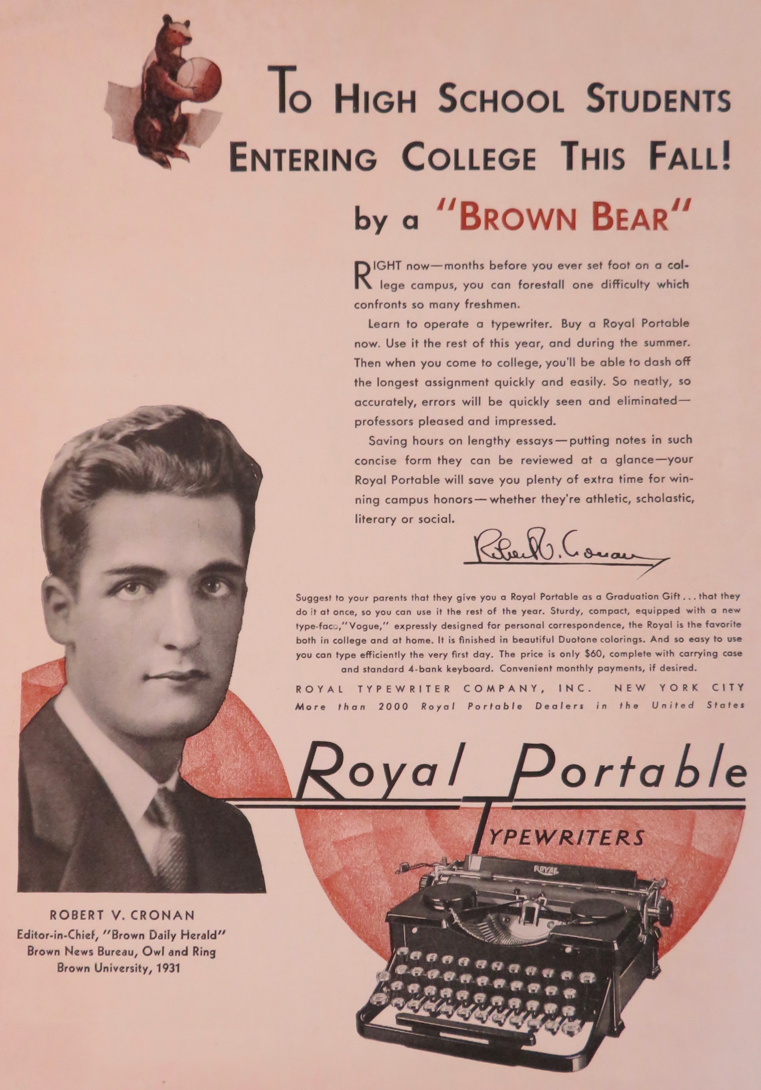 1931 Royal Portable Typewriter with Robert V. Cronan