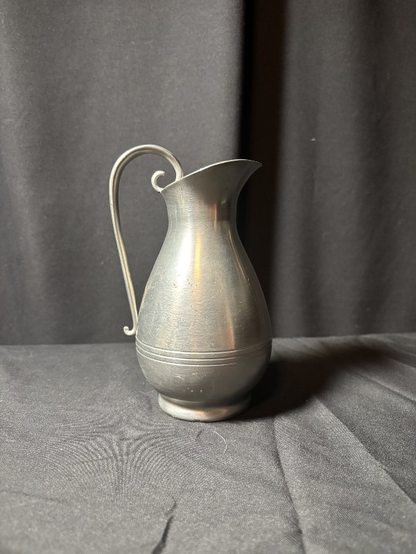 Vintage J.G.W. Pewter Creamer Pitcher with Scroll Handle