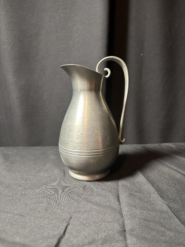 Vintage J.G.W. Pewter Creamer Pitcher with Scroll Handle