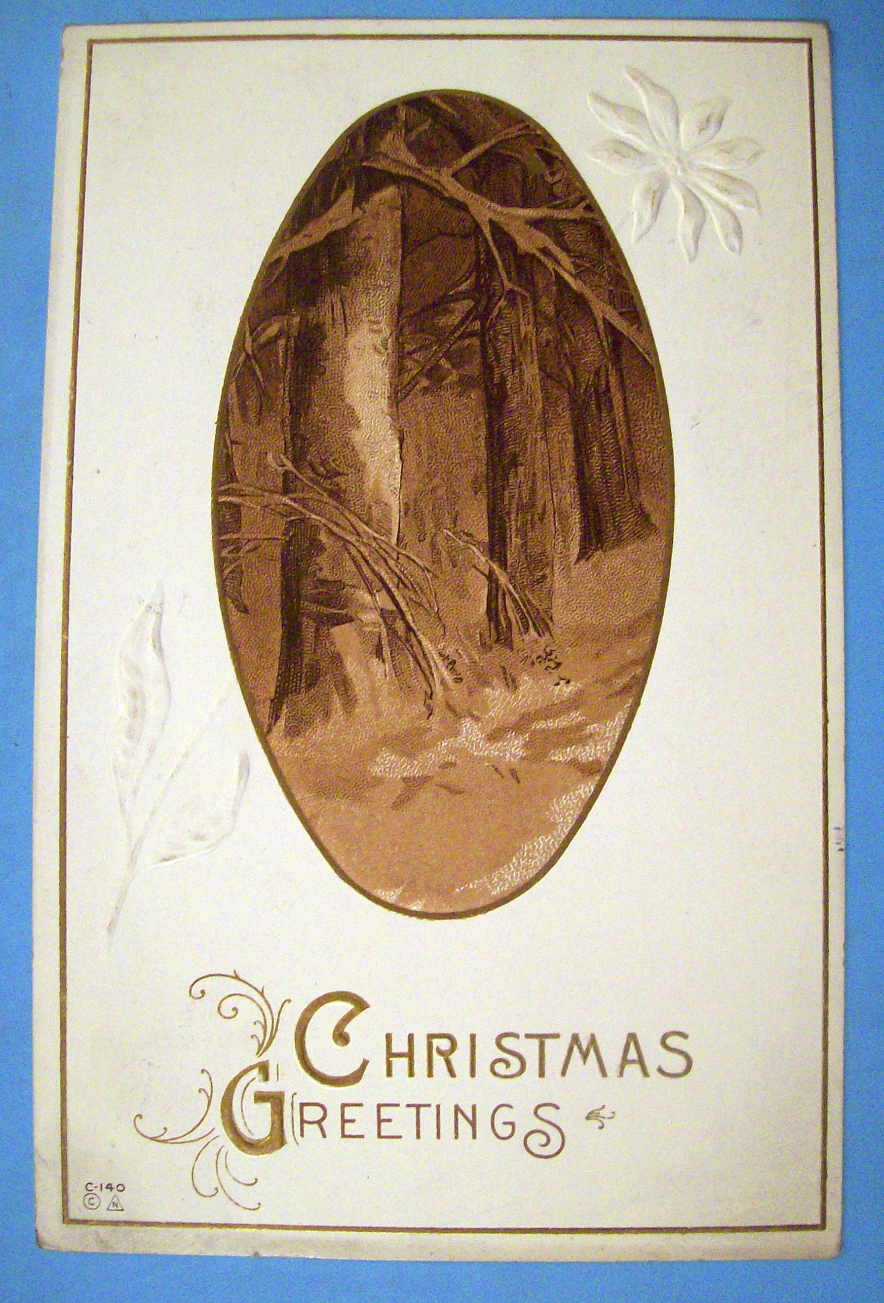Christmas Greetings Postcard w/View of the Outdoors