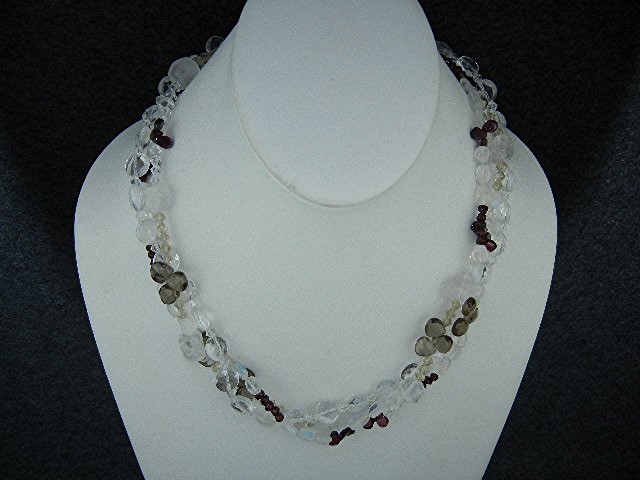 Crystal Silver Tone 3 Strand Necklace Toggle Clasp