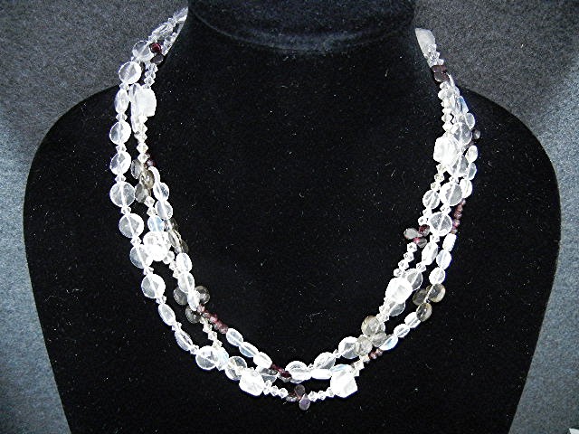 Crystal Silver Tone 3 Strand Necklace Toggle Clasp