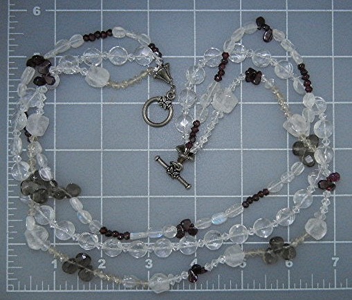 Crystal Silver Tone 3 Strand Necklace Toggle Clasp