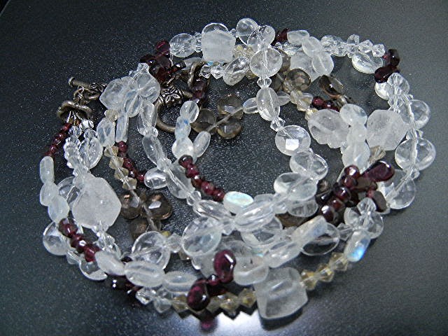 Crystal Silver Tone 3 Strand Necklace Toggle Clasp