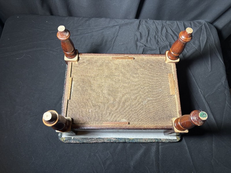 Vintage Wooden Footstool with Upholstered Top and Storage Compartment
