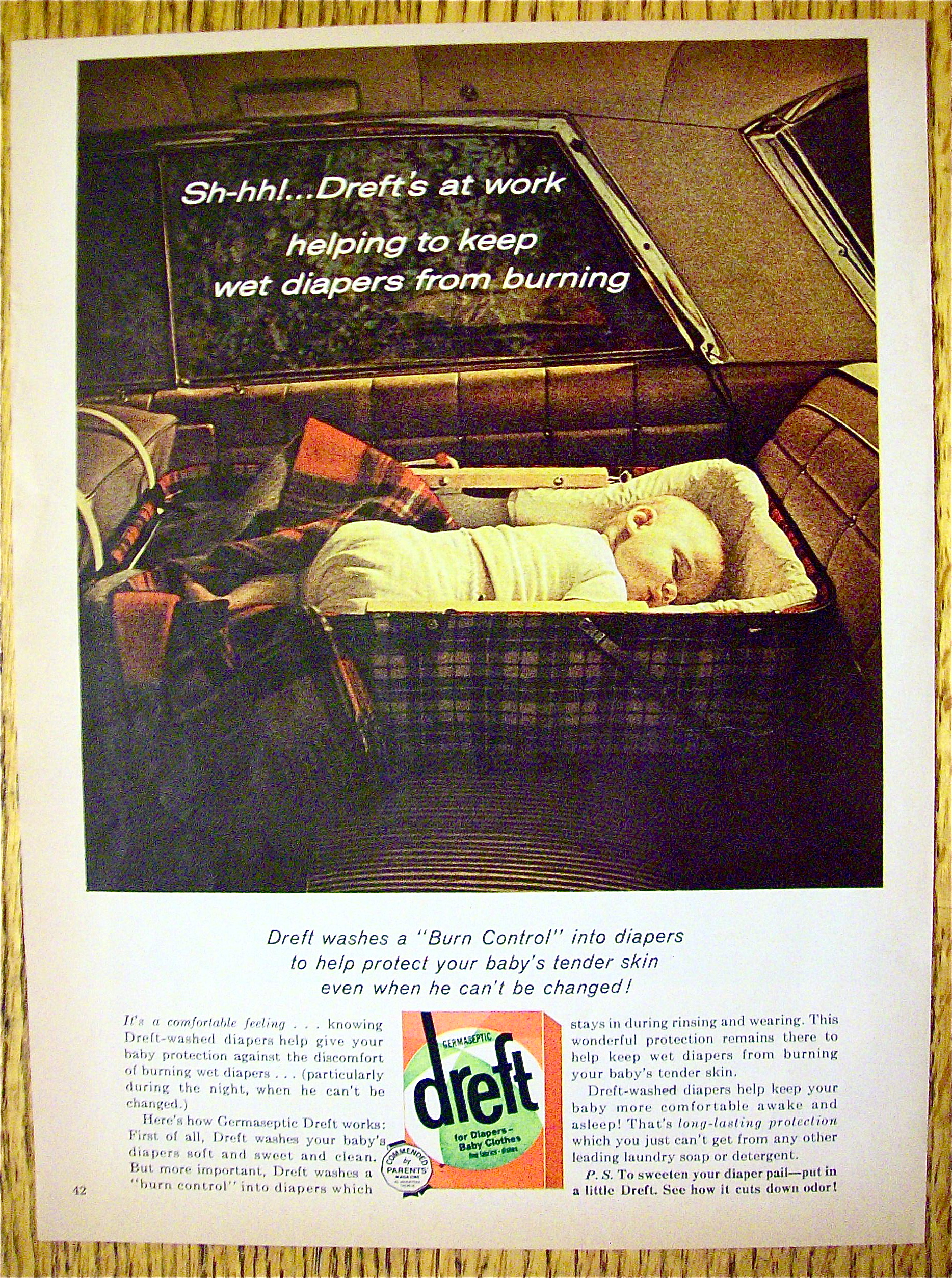 1964 Dreft Detergent with Baby Sleeping In Car