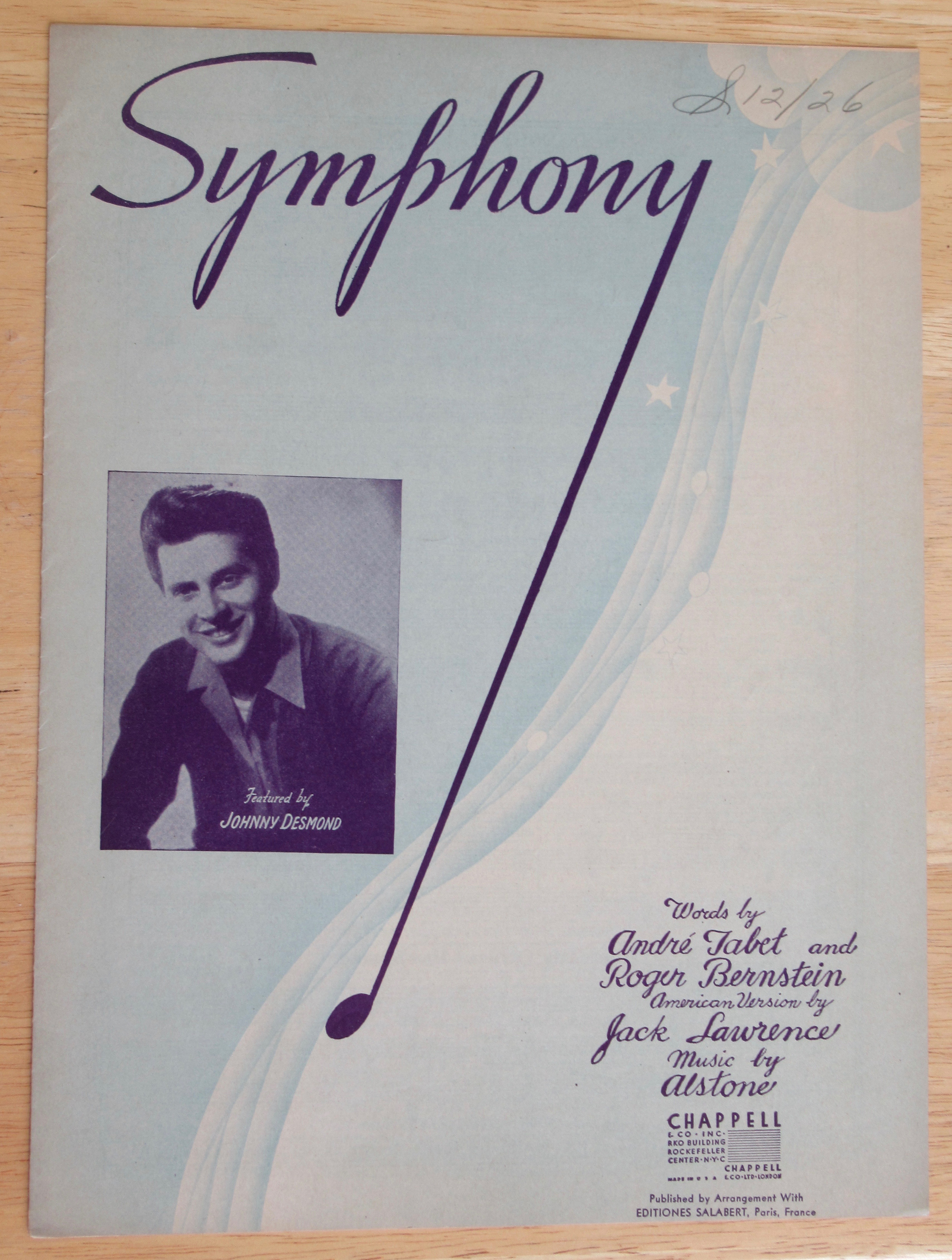 1945 Symphony Sheet Music (Johnny Desmond Cover)