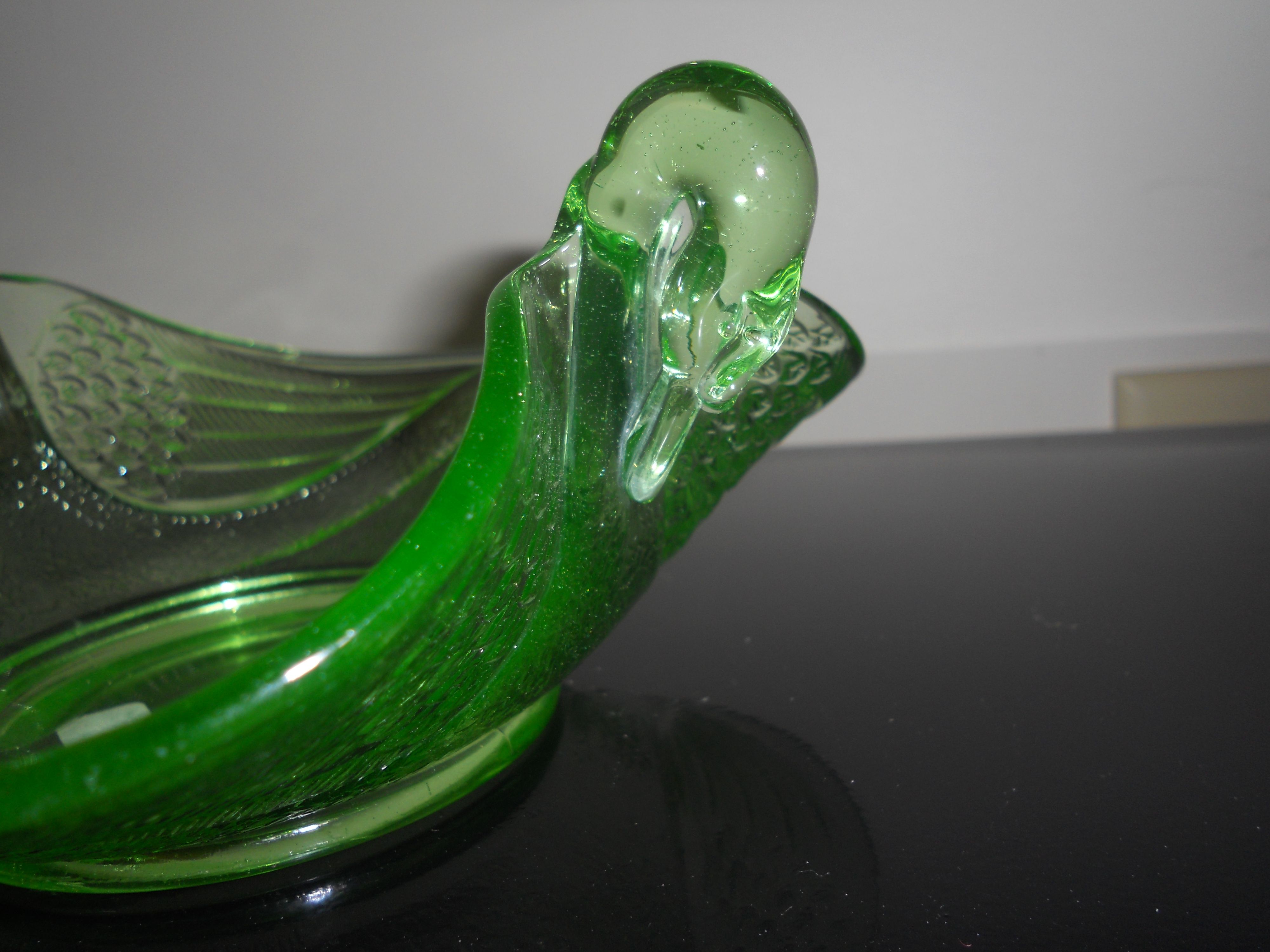 Fenton Art Glass Green Swan Bowl