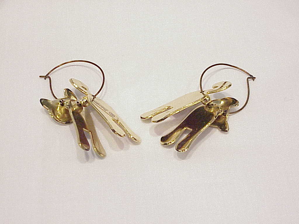 Berebi Dangling Green And Purple Enamel Layered Cat Pierced Earrings