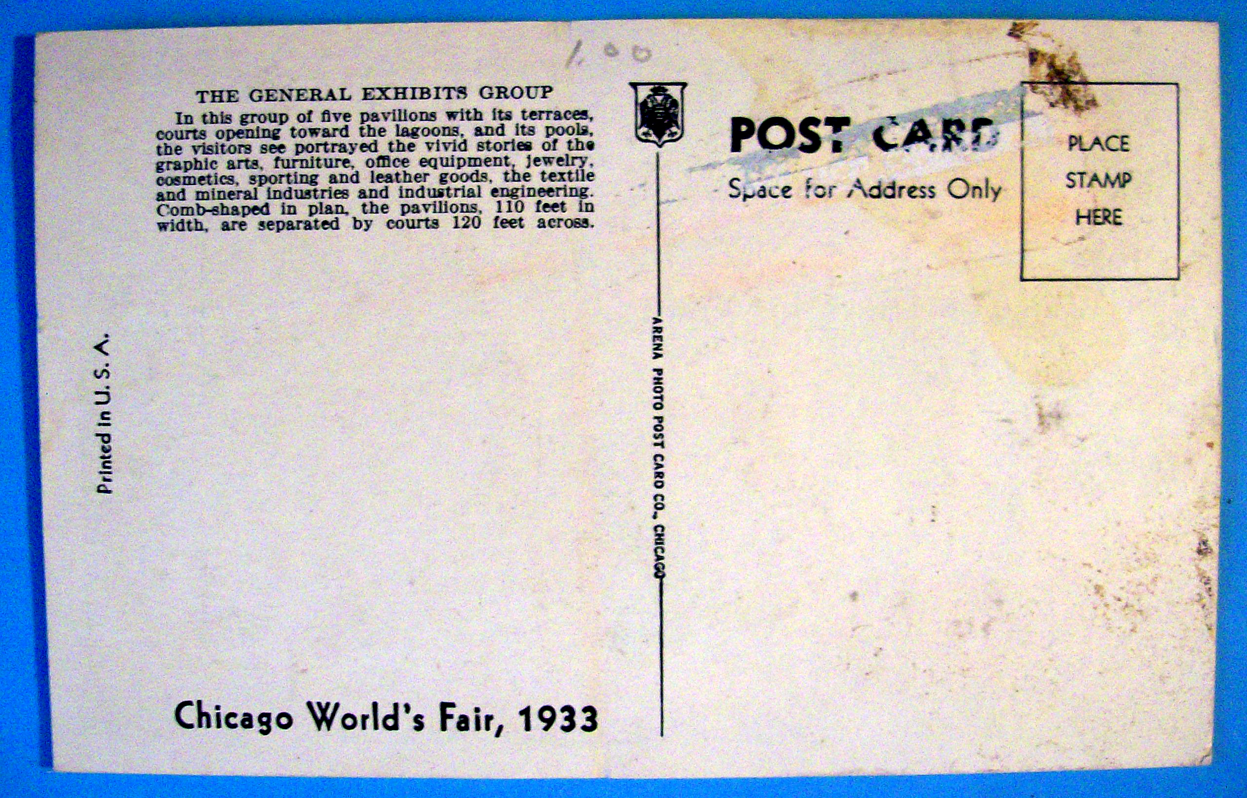 General Exhibits Postcard (1933 Century Of Progress)