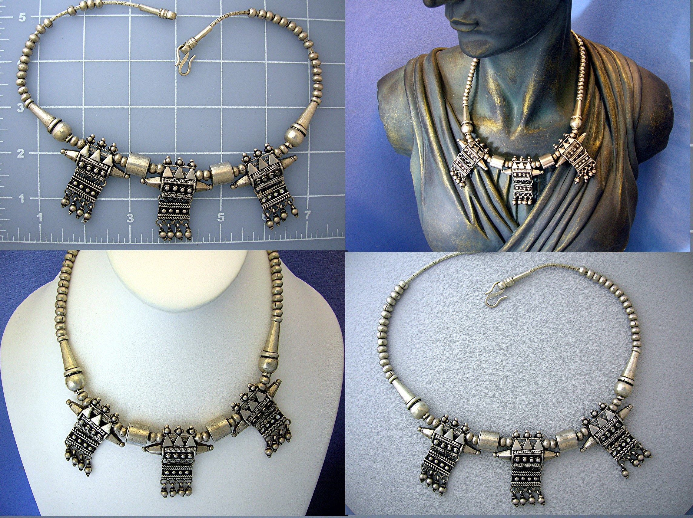 Necklace Silver Ethnic Pendant Chain Bead 17 Inch