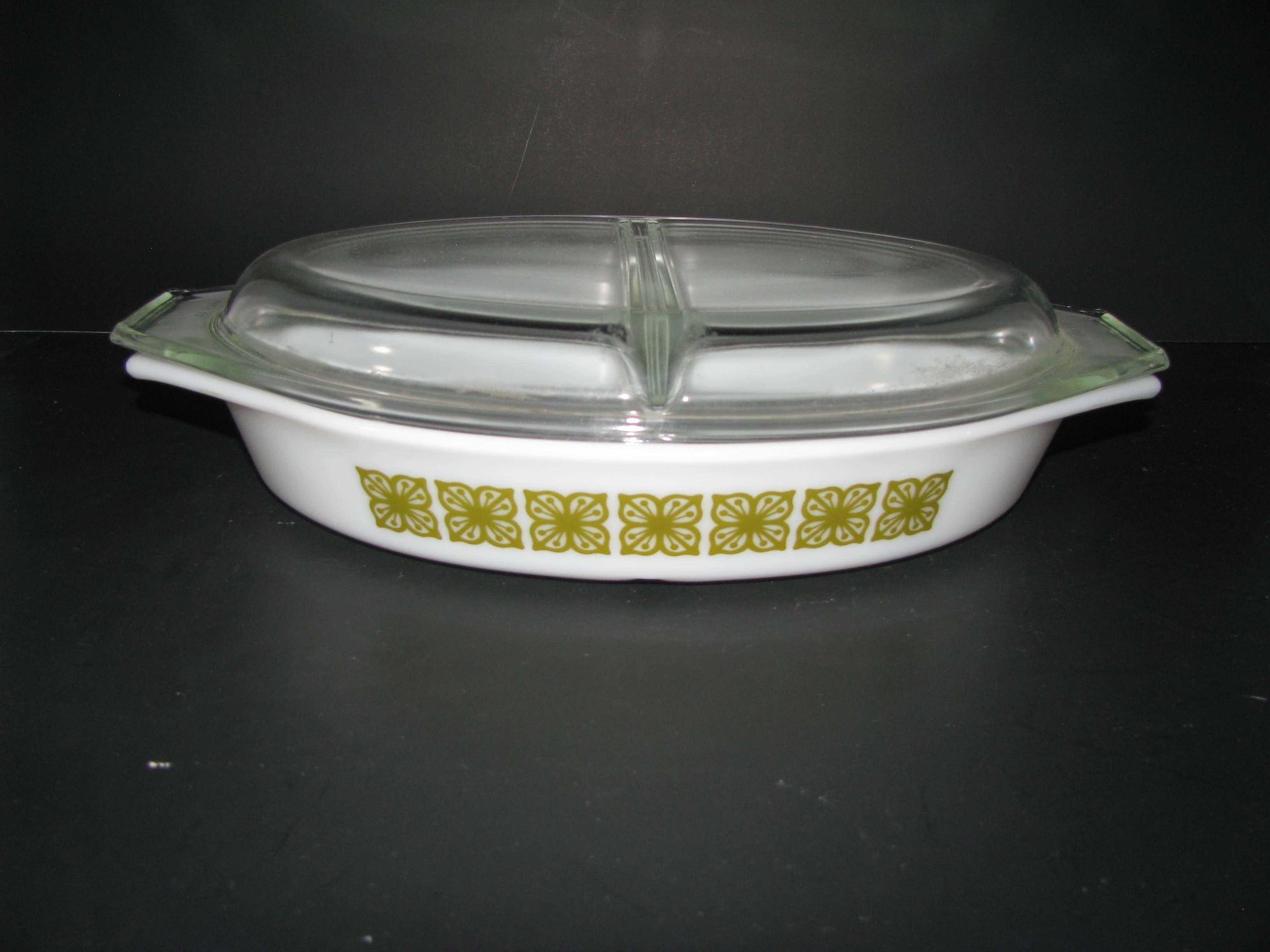 Vintage Pyrex Verde Autumn Floral Divided Dish