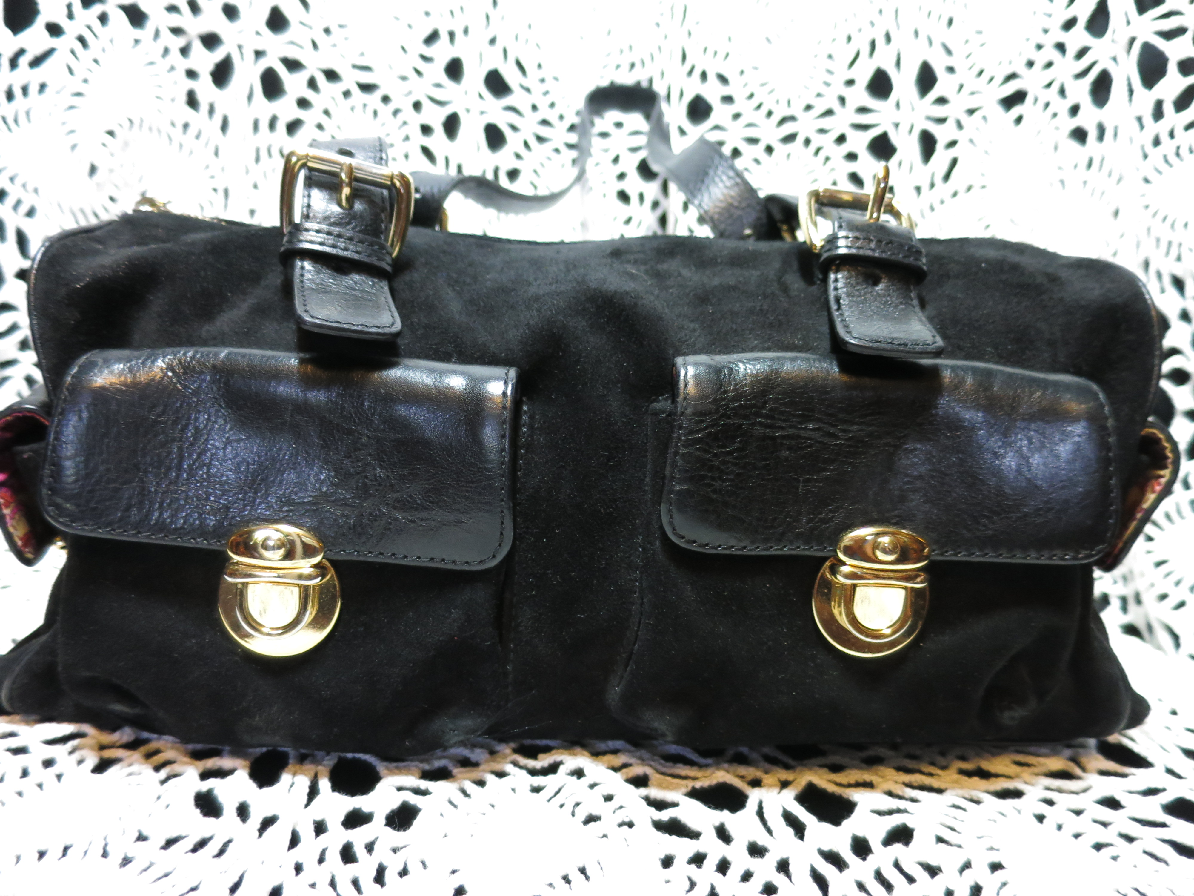 Maxx New York Black Suede Leather Shoulder Hand Bag