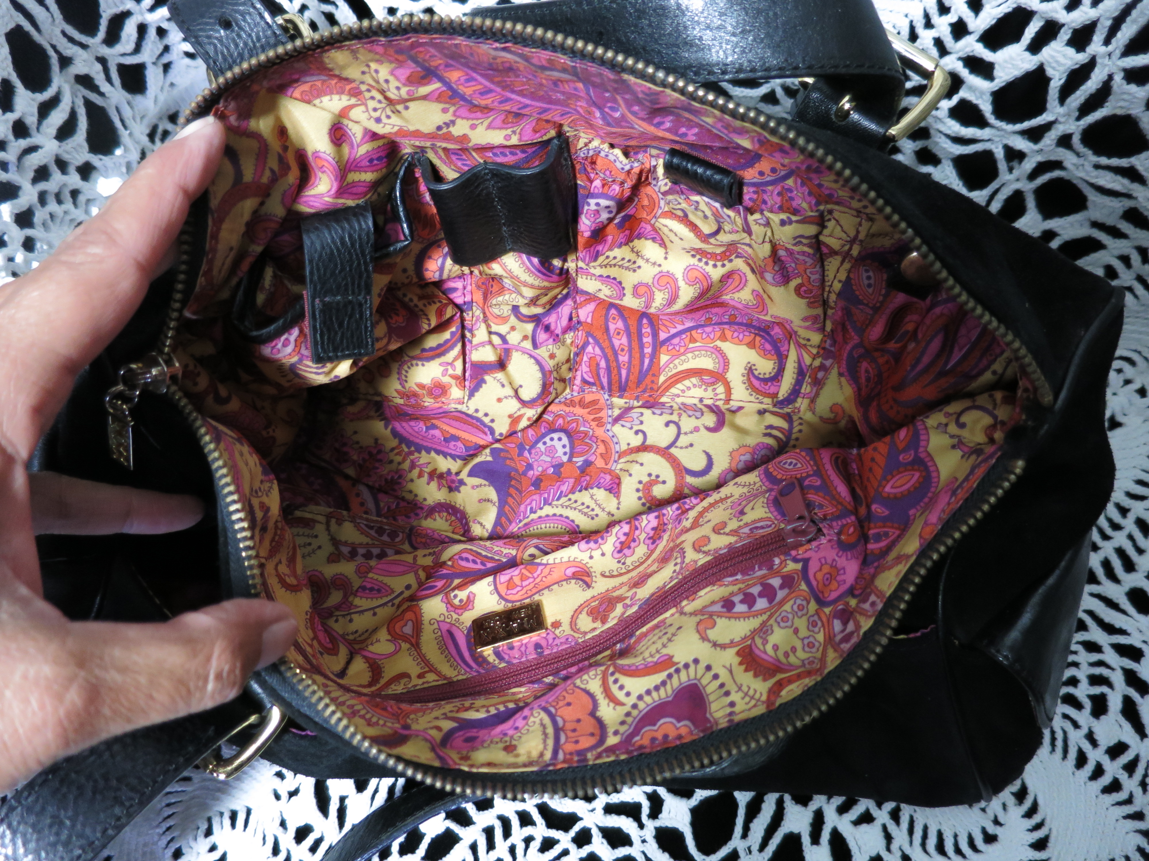 Maxx New York Black Suede Leather Shoulder Hand Bag