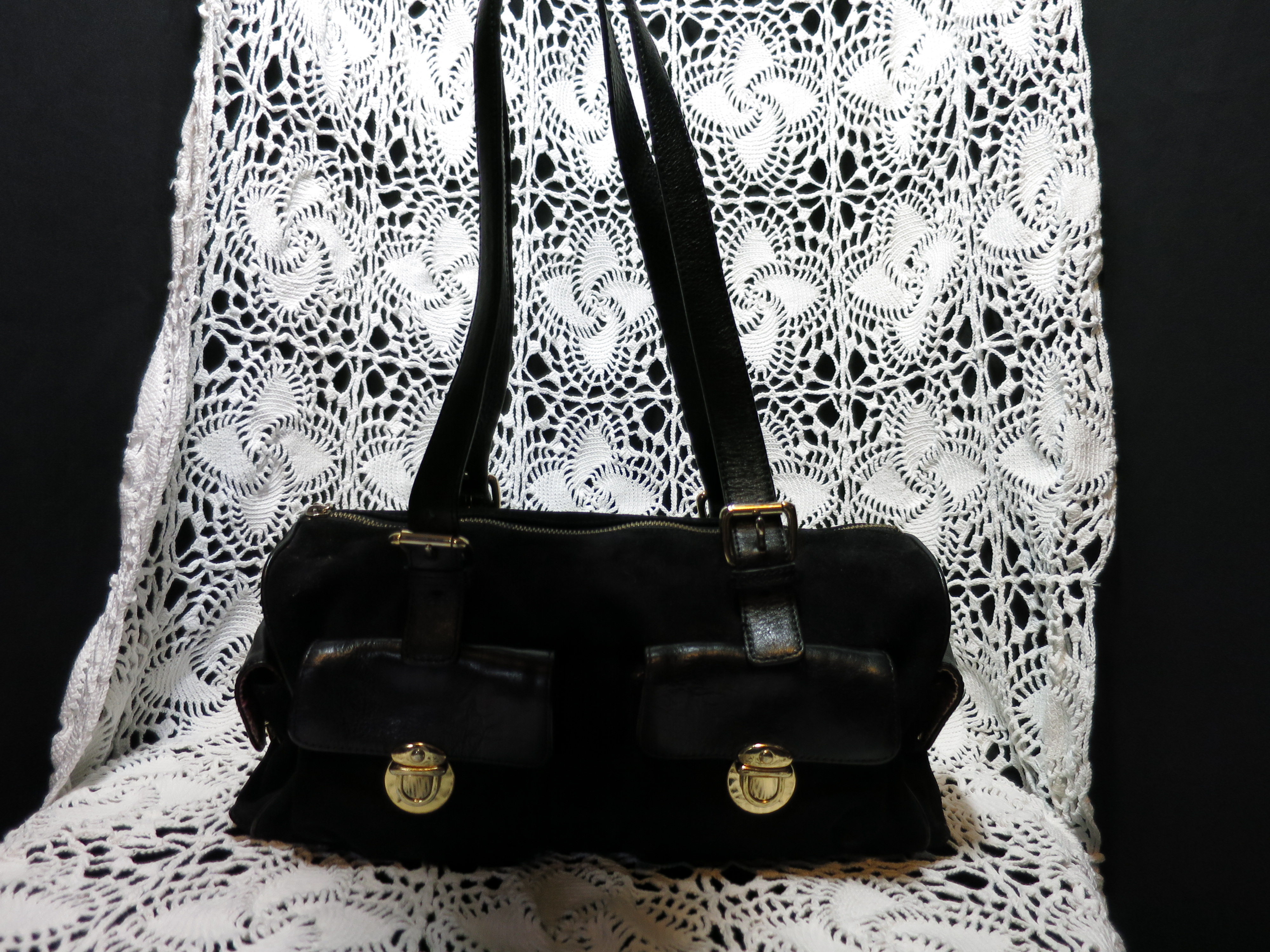 Maxx New York Black Suede Leather Shoulder Hand Bag