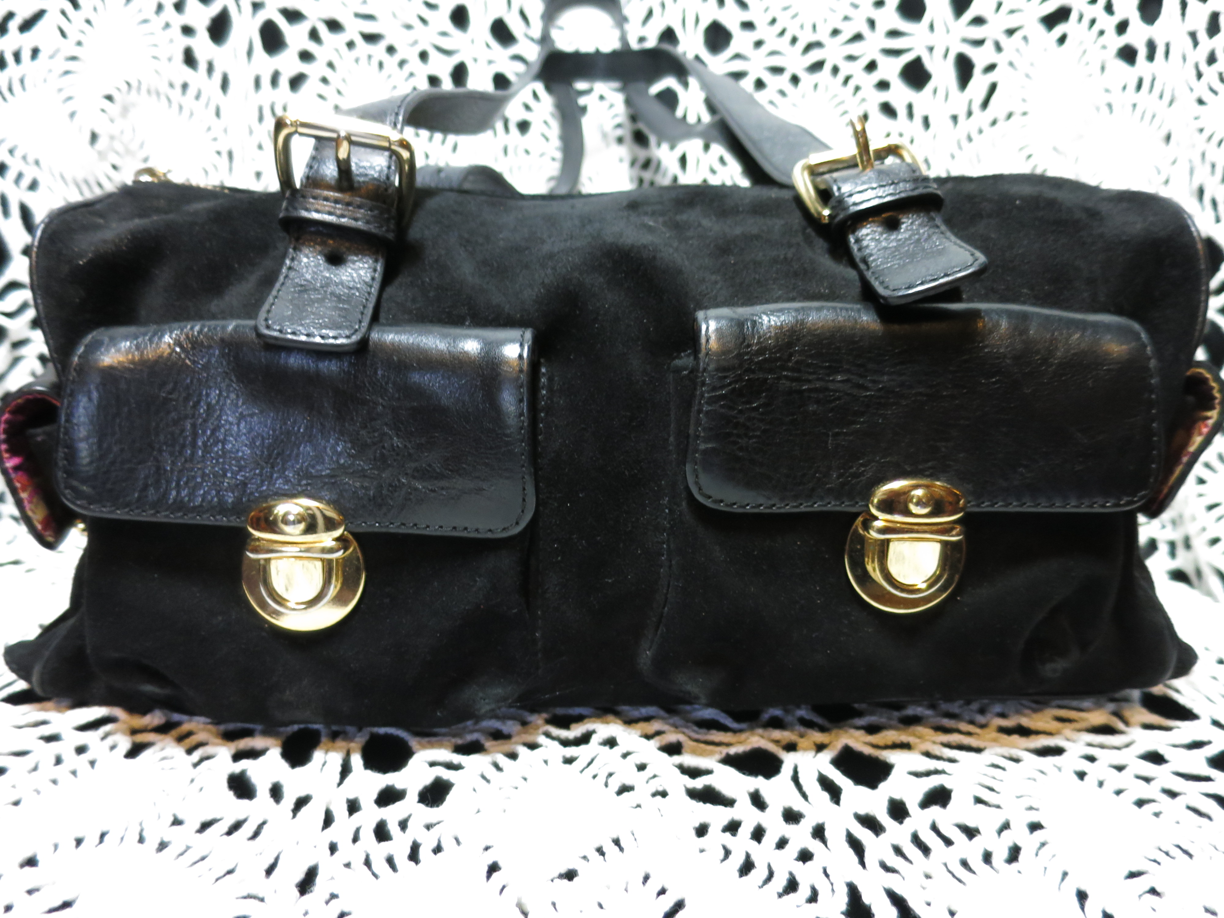 Maxx New York Black Suede Leather Shoulder Hand Bag