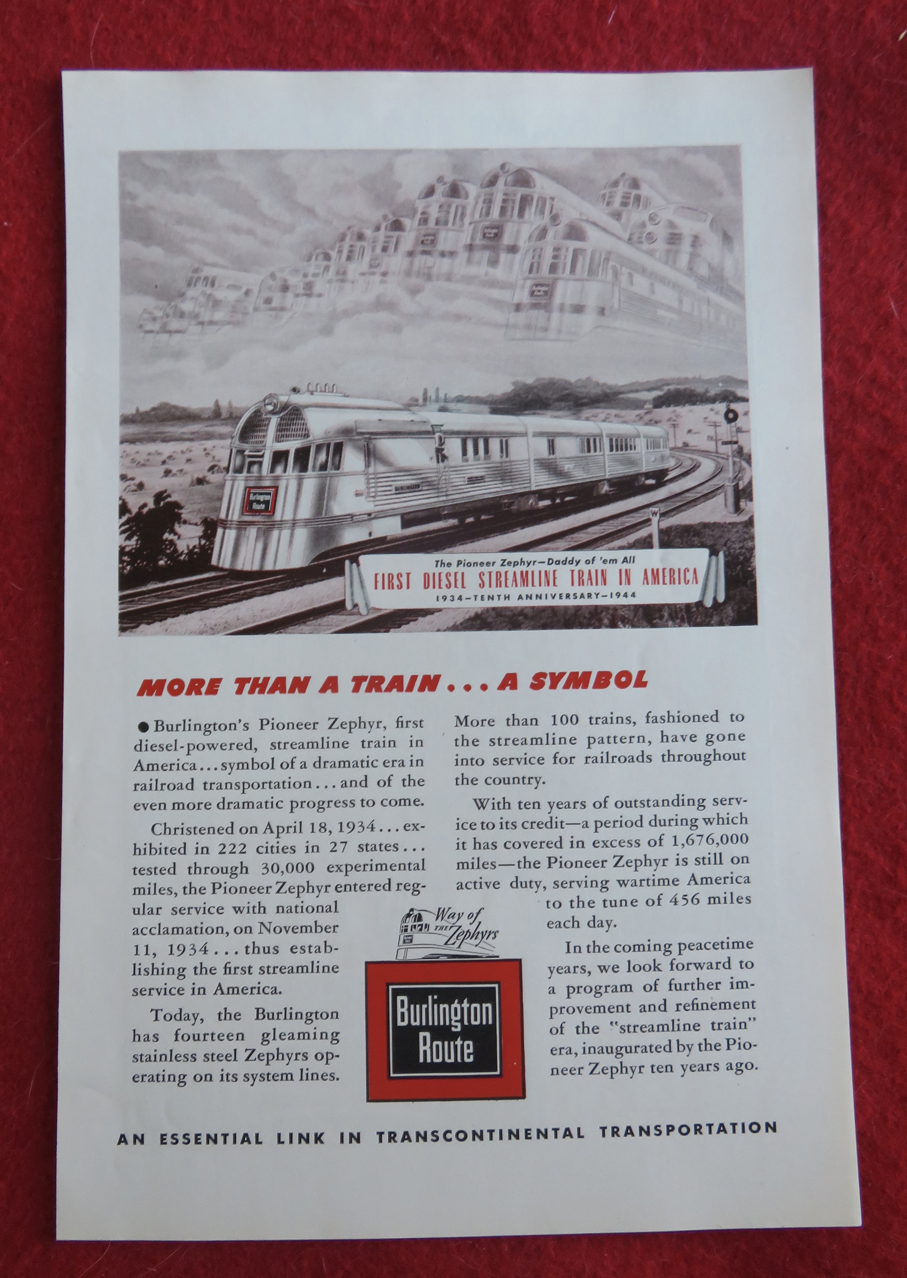 1944 Burlington Route w/ First Diesel Streamline Train