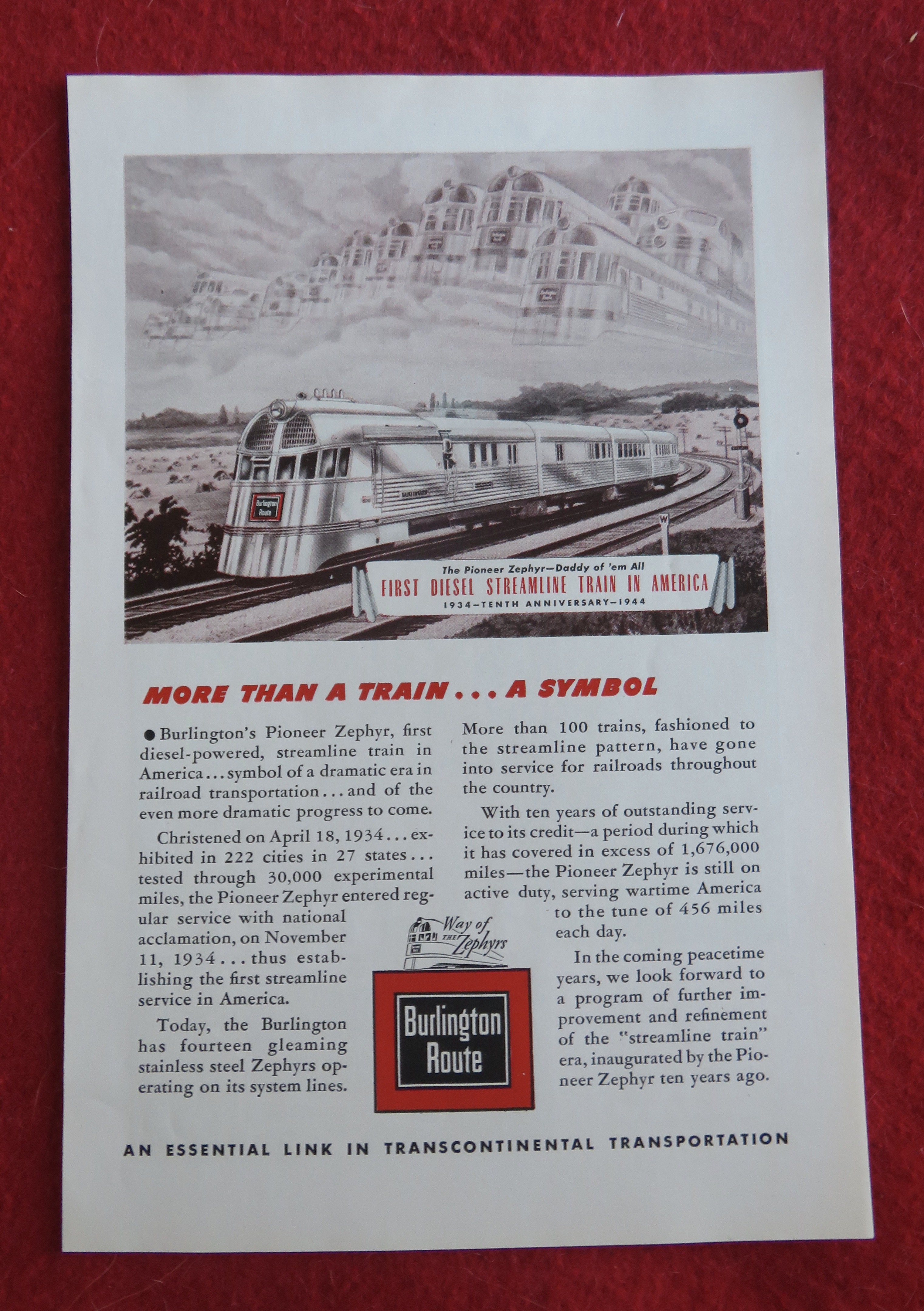 1944 Burlington Route w/ First Diesel Streamline Train