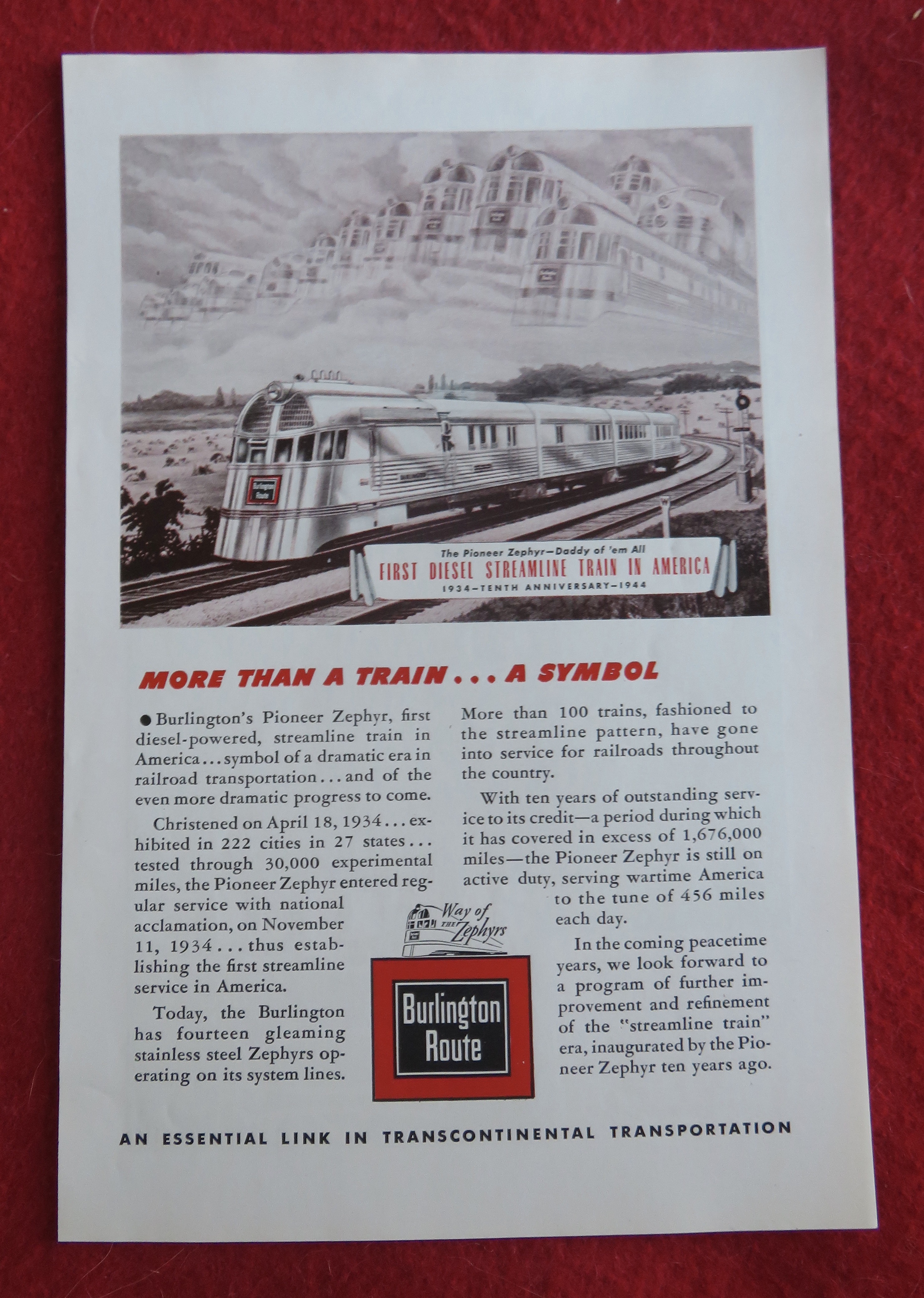 1944 Burlington Route w/ First Diesel Streamline Train
