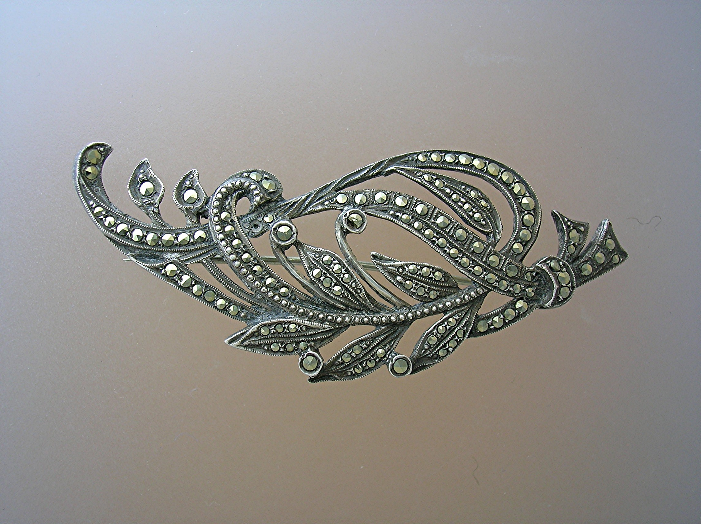 English Sterling Silver and Marquisite Brooch