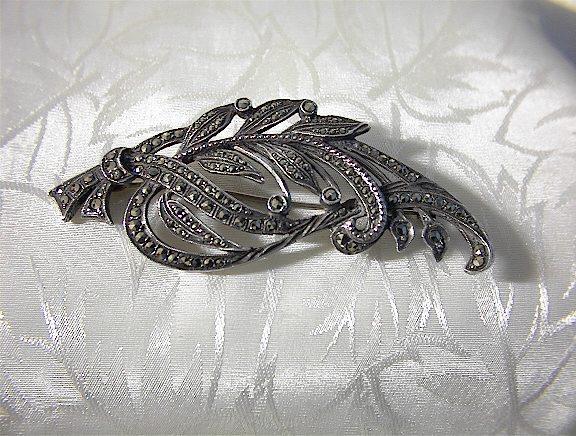 English Sterling Silver and Marquisite Brooch