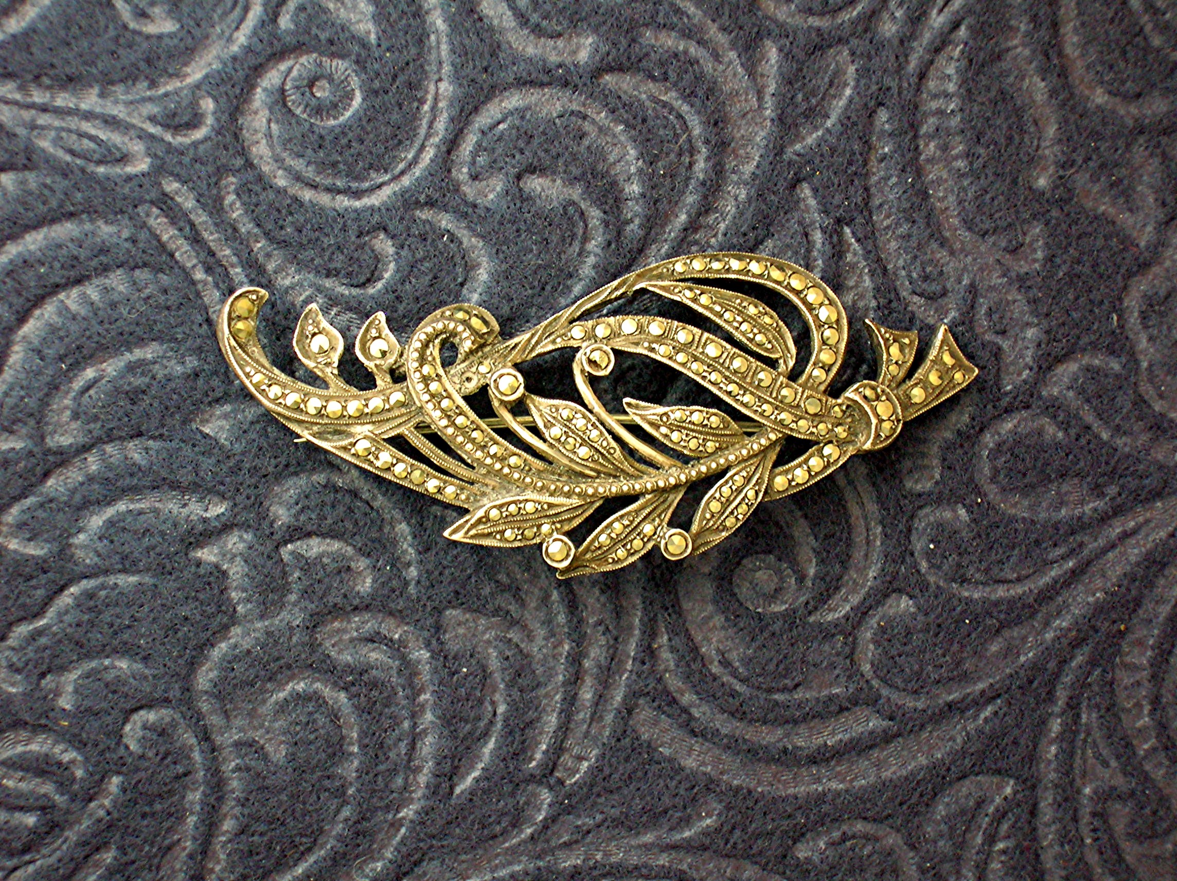 English Sterling Silver and Marquisite Brooch