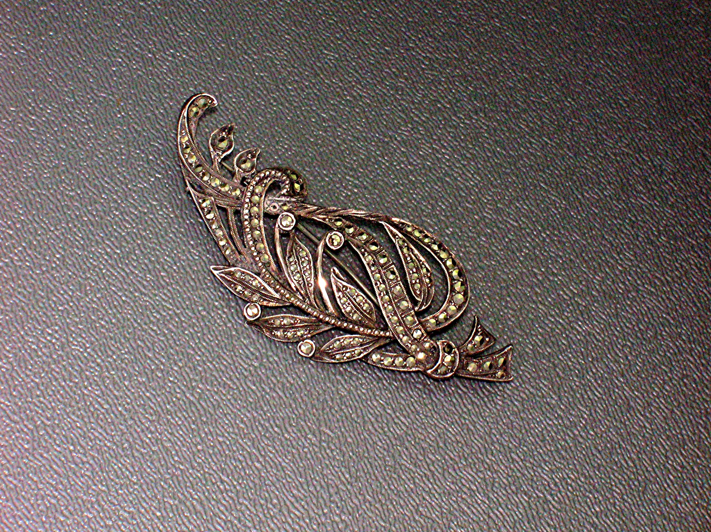 English Sterling Silver and Marquisite Brooch