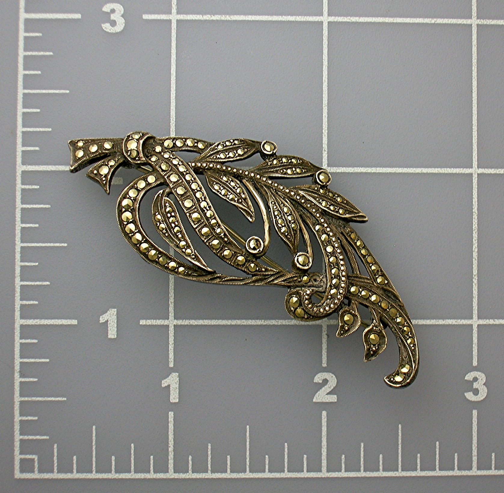 English Sterling Silver and Marquisite Brooch