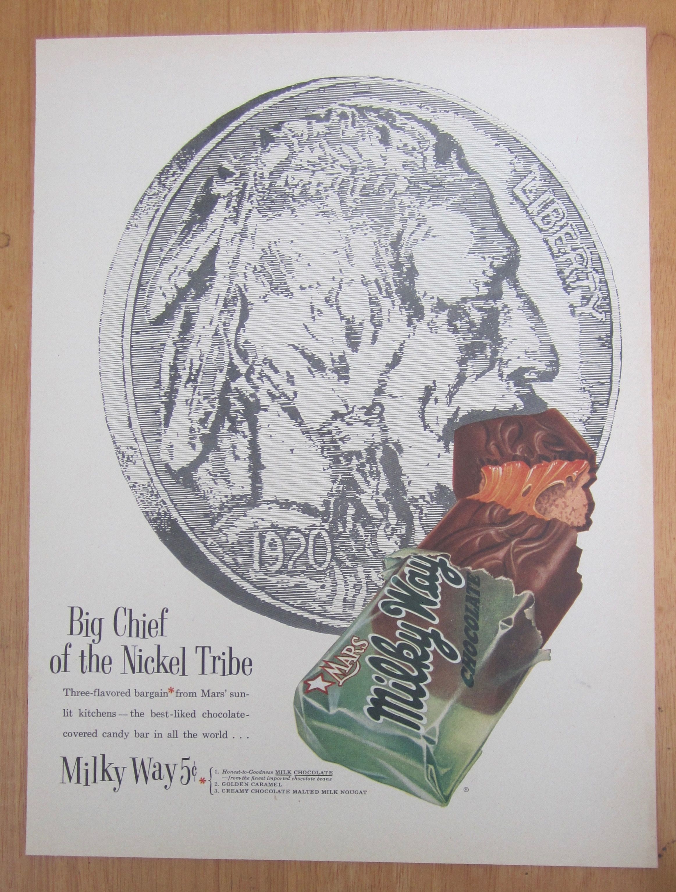 1955 Mars Milky Way Candy Bar w/Big Chief of the Nickel