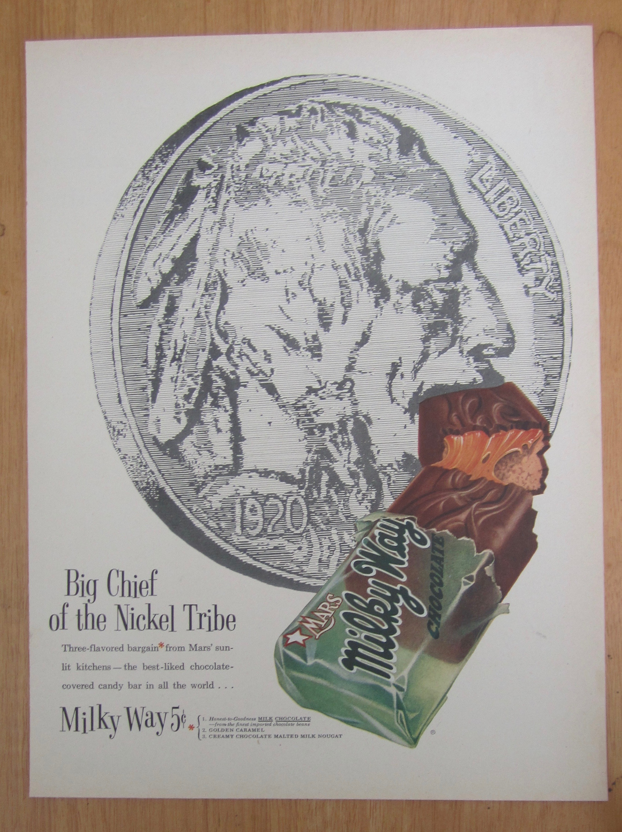 1955 Mars Milky Way Candy Bar w/Big Chief of the Nickel