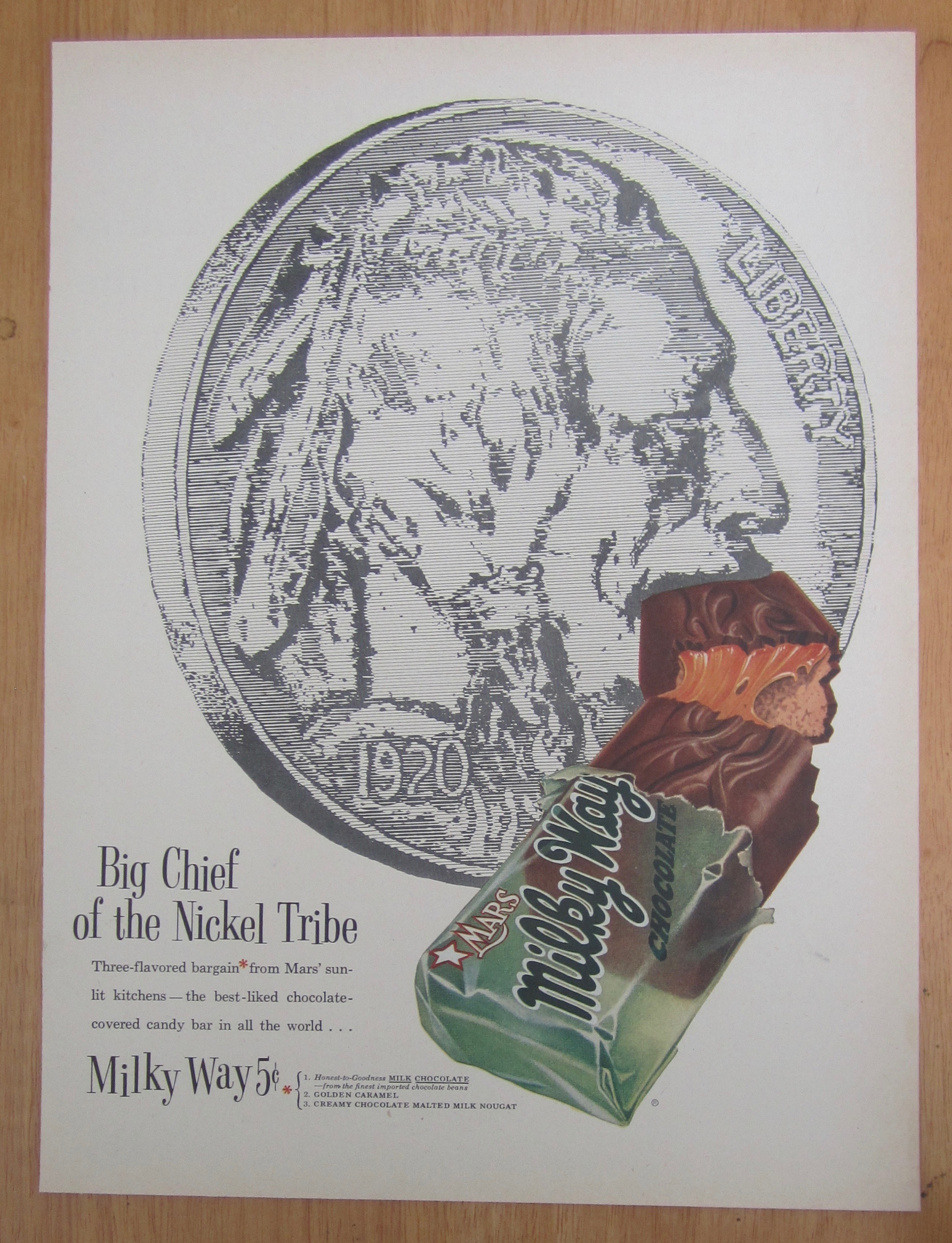 1955 Mars Milky Way Candy Bar w/Big Chief of the Nickel