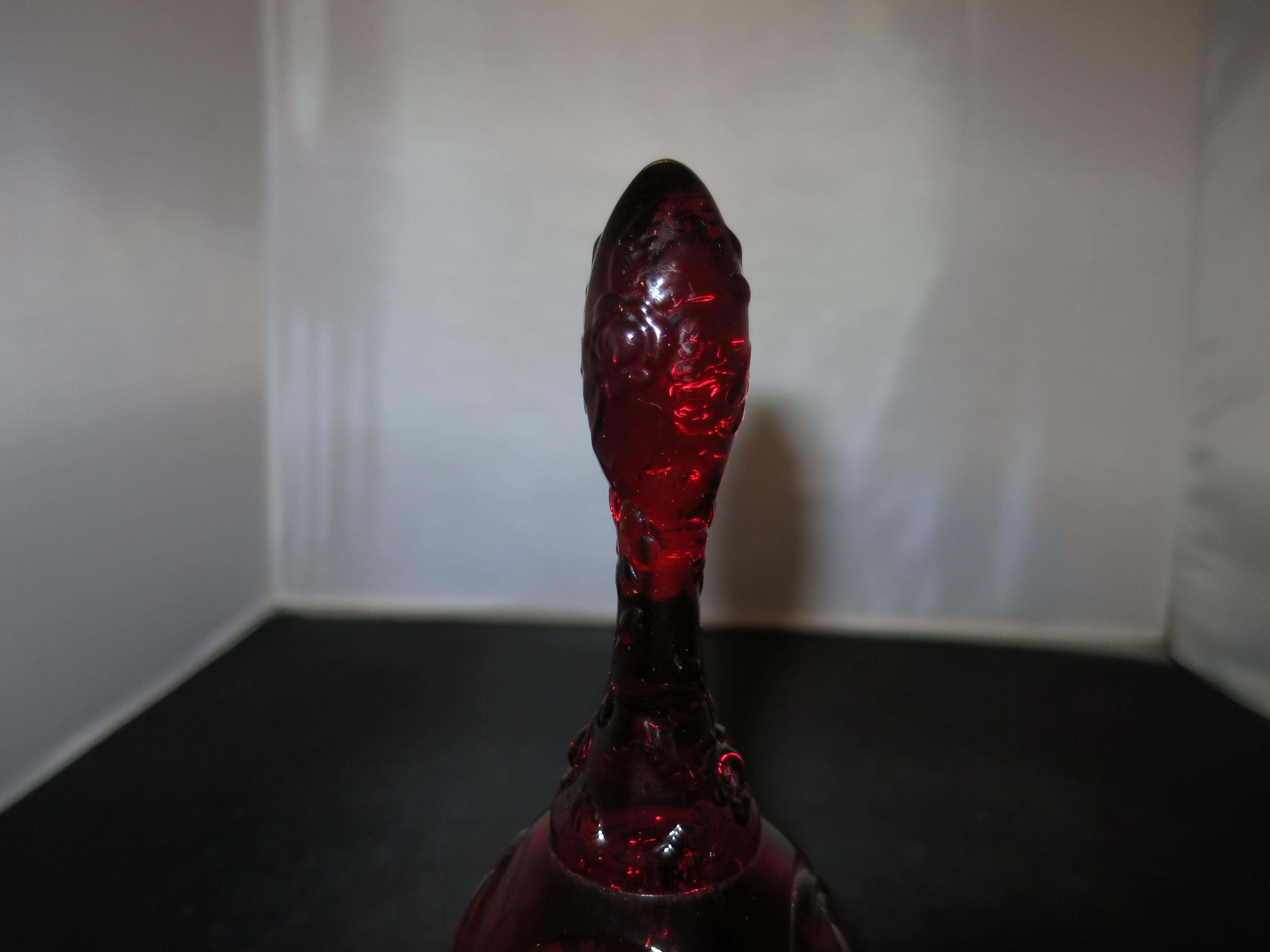 Fenton Art Glass Ruby Bell Hand Painted Rose Floral Signed Debi L