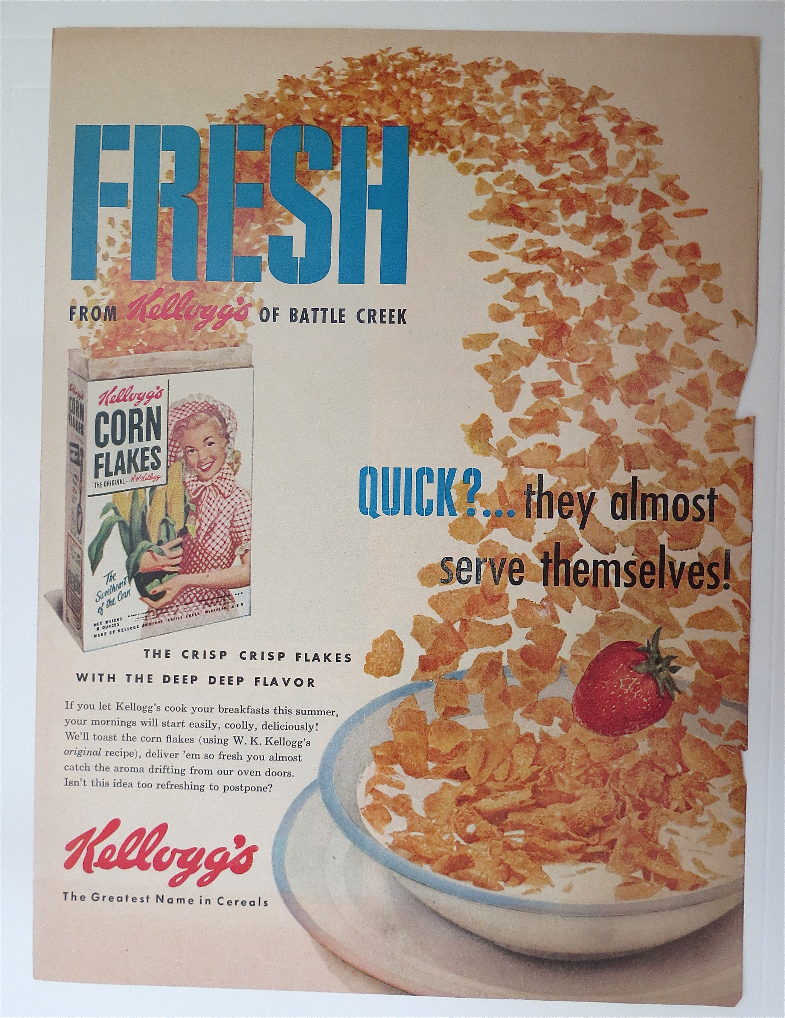 1950's Kellogg's Corn Flakes w/ Corn Flakes In A Bowl
