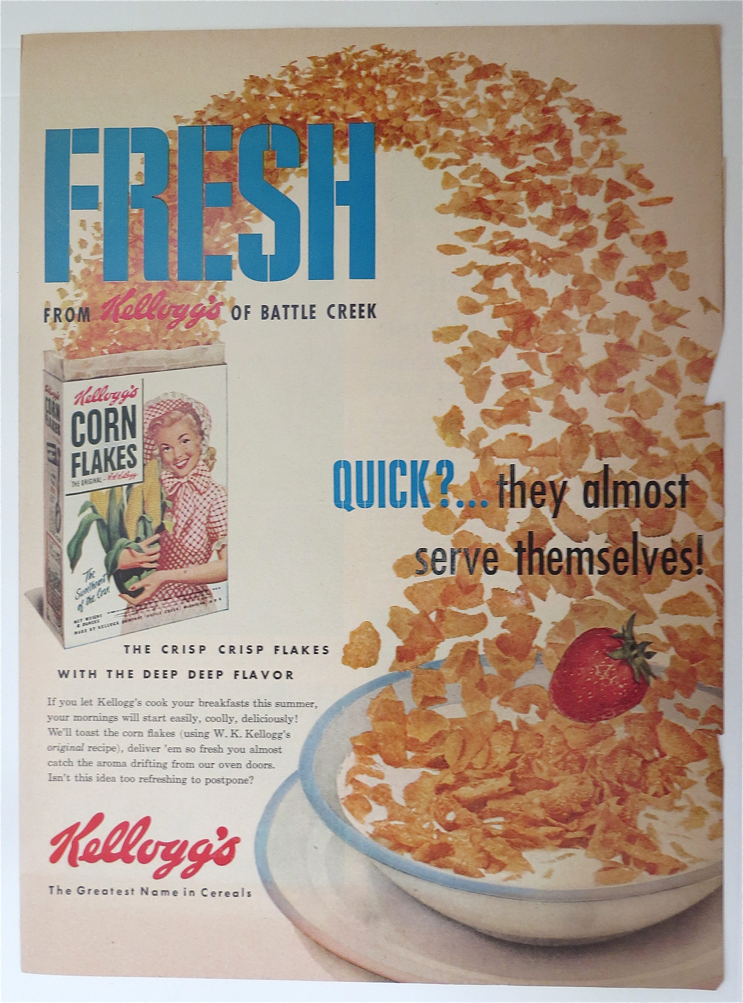 1950's Kellogg's Corn Flakes w/ Corn Flakes In A Bowl