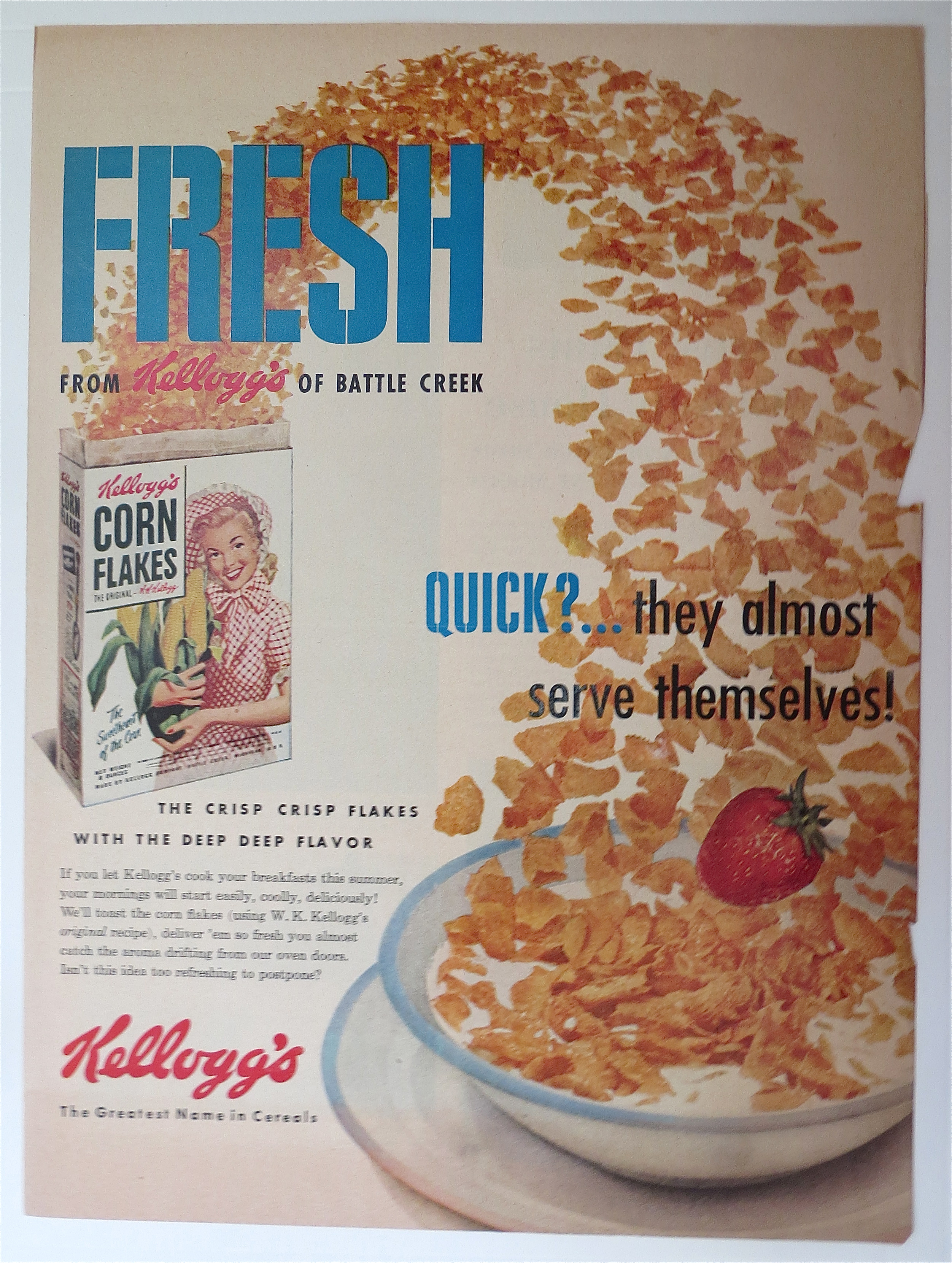 1950's Kellogg's Corn Flakes w/ Corn Flakes In A Bowl