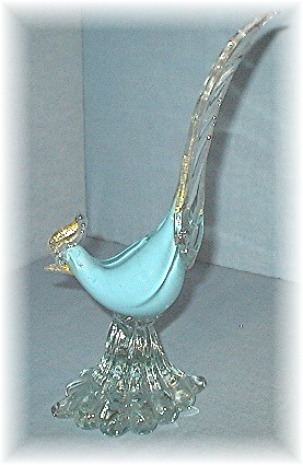 Murano Glas Bird Palest Blue Gold White Italy
