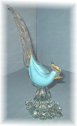 Murano Glas Bird Palest Blue Gold White Italy