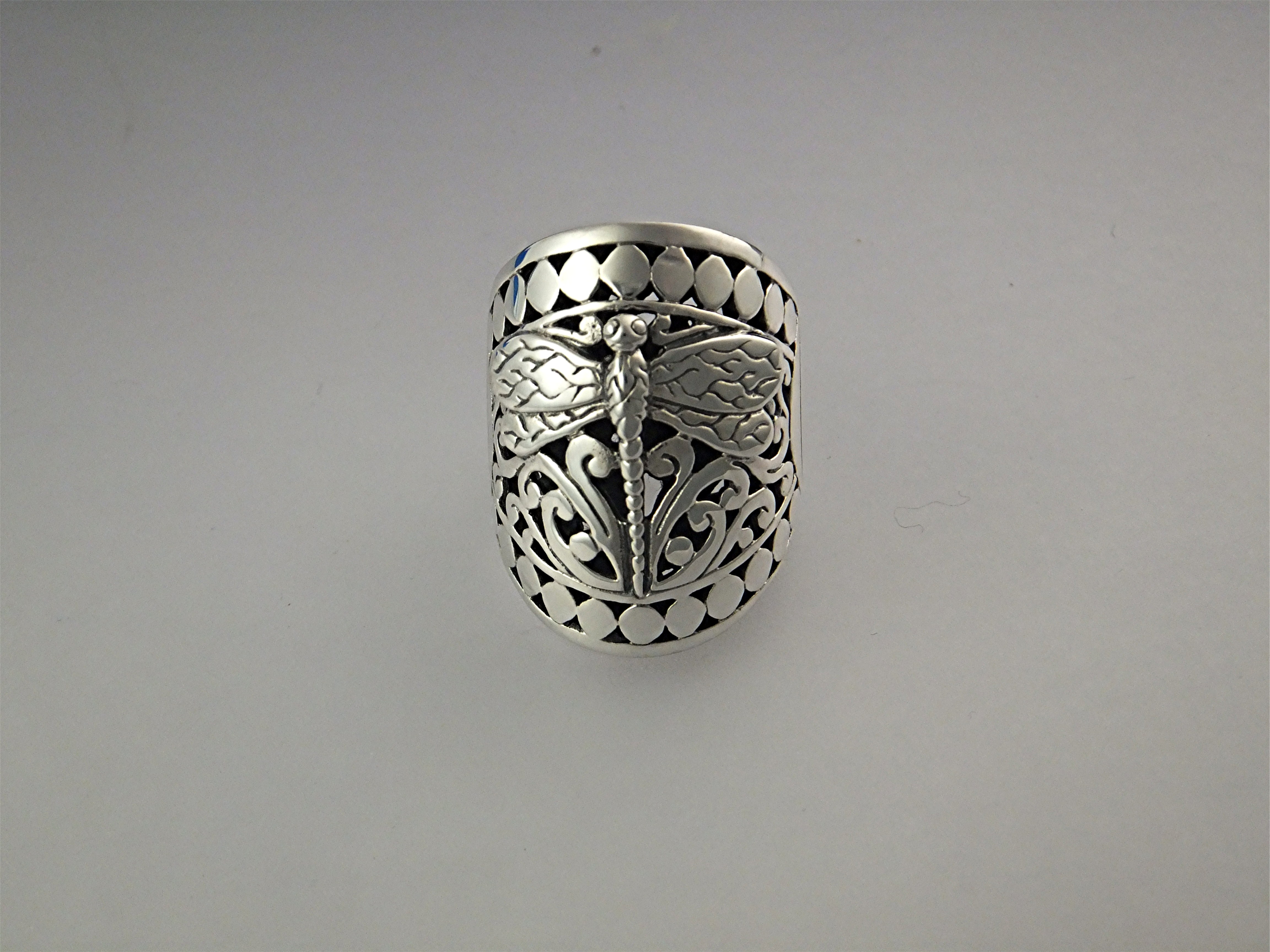 Ring Sterling Silver Dots and Dragonfly