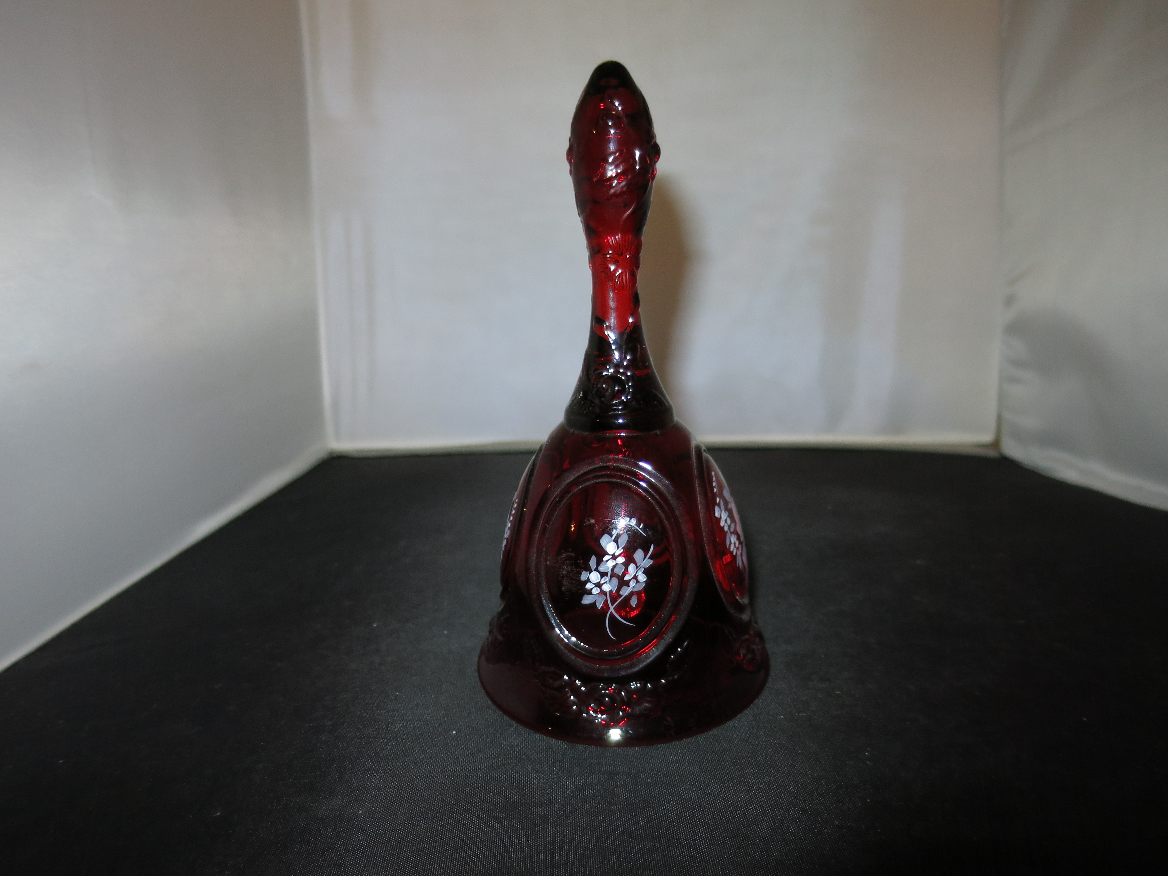 Fenton Art Glass Ruby Bell Hand Painted Floral Signed F. Hubbard