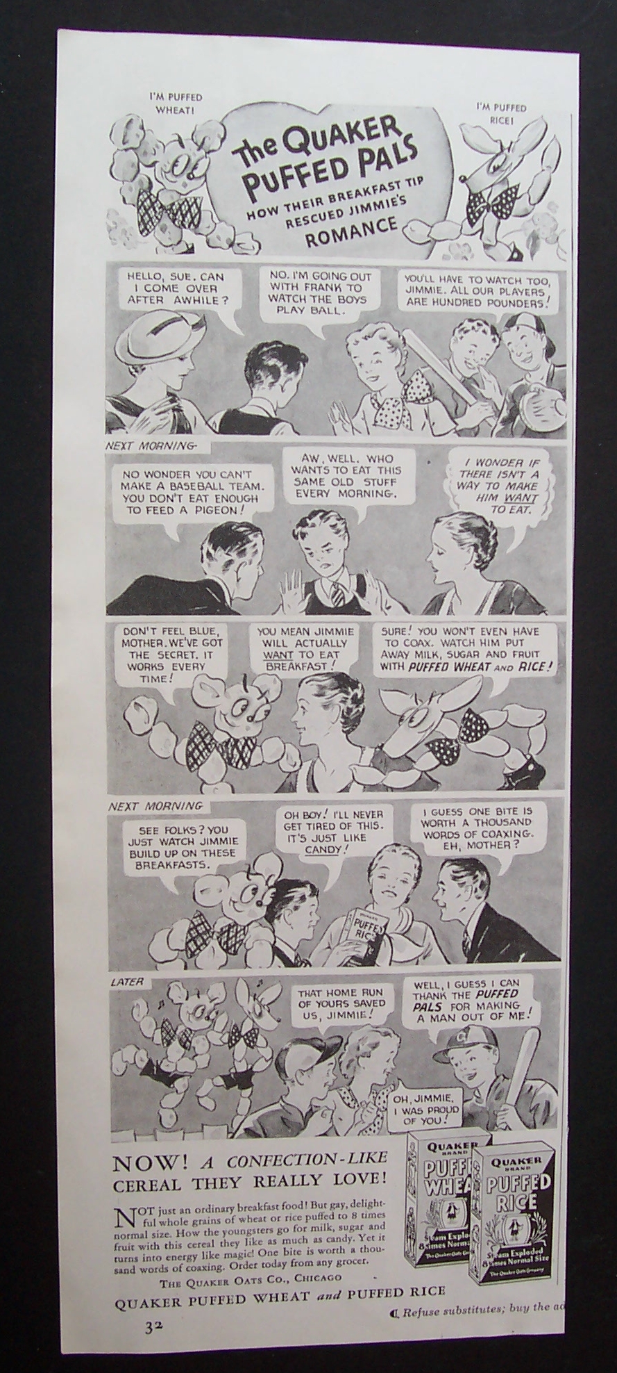 1935 Quaker Puffed Rice & Wheat Cereal