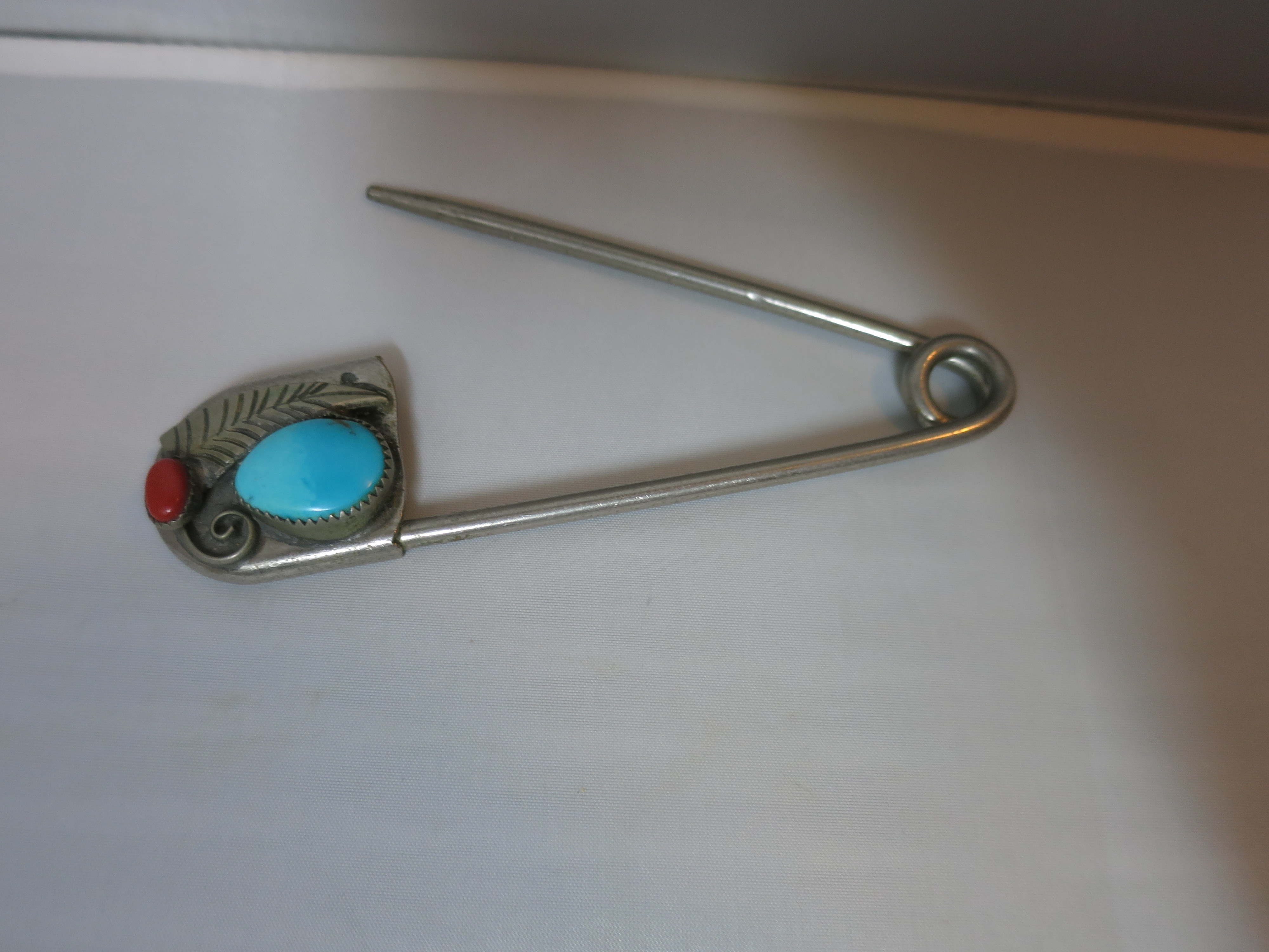 Vintage Risdon Key Tag Turquoise and Red Coral 4 1/4 inch long