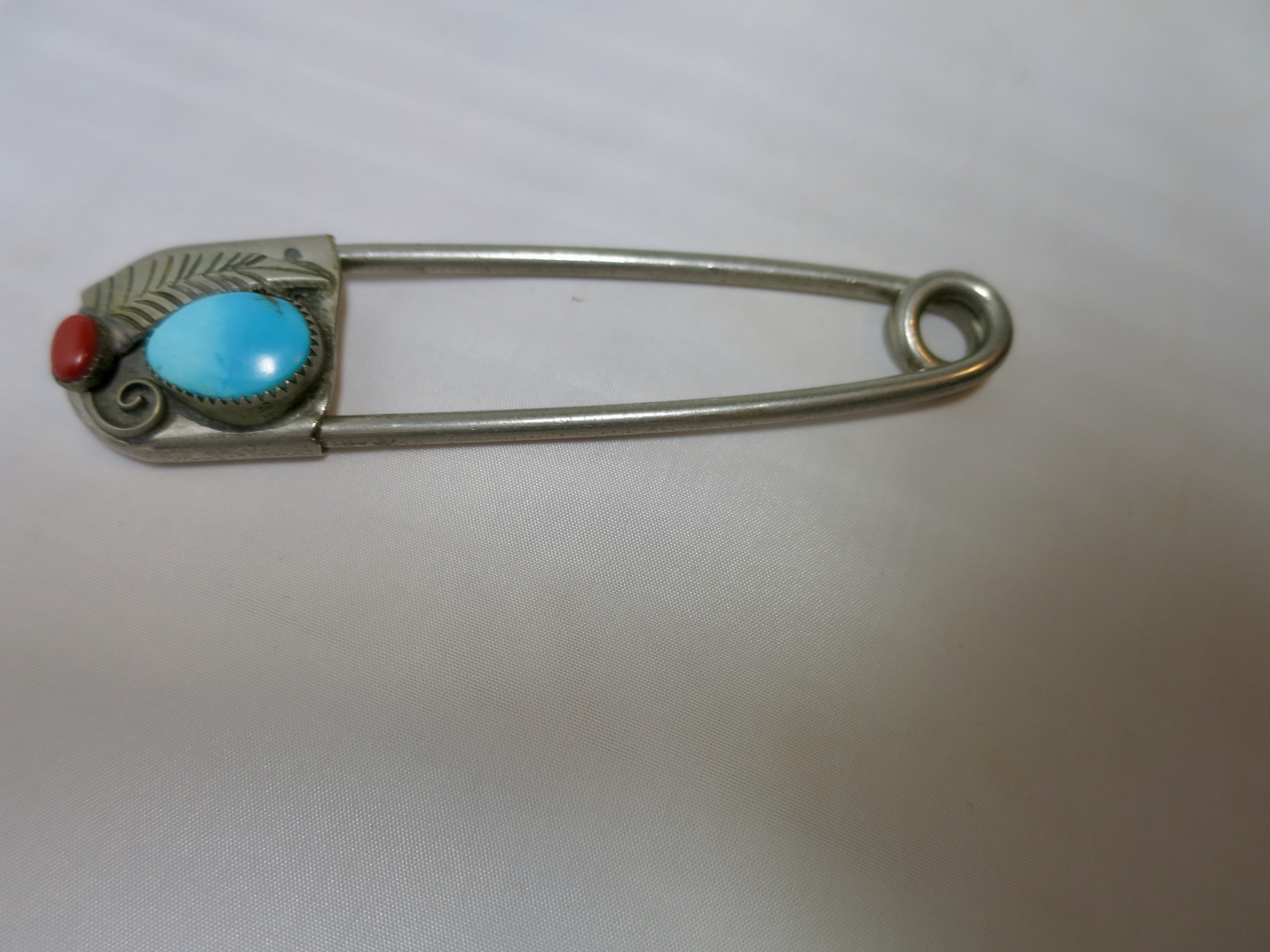 Vintage Risdon Key Tag Turquoise and Red Coral 4 1/4 inch long