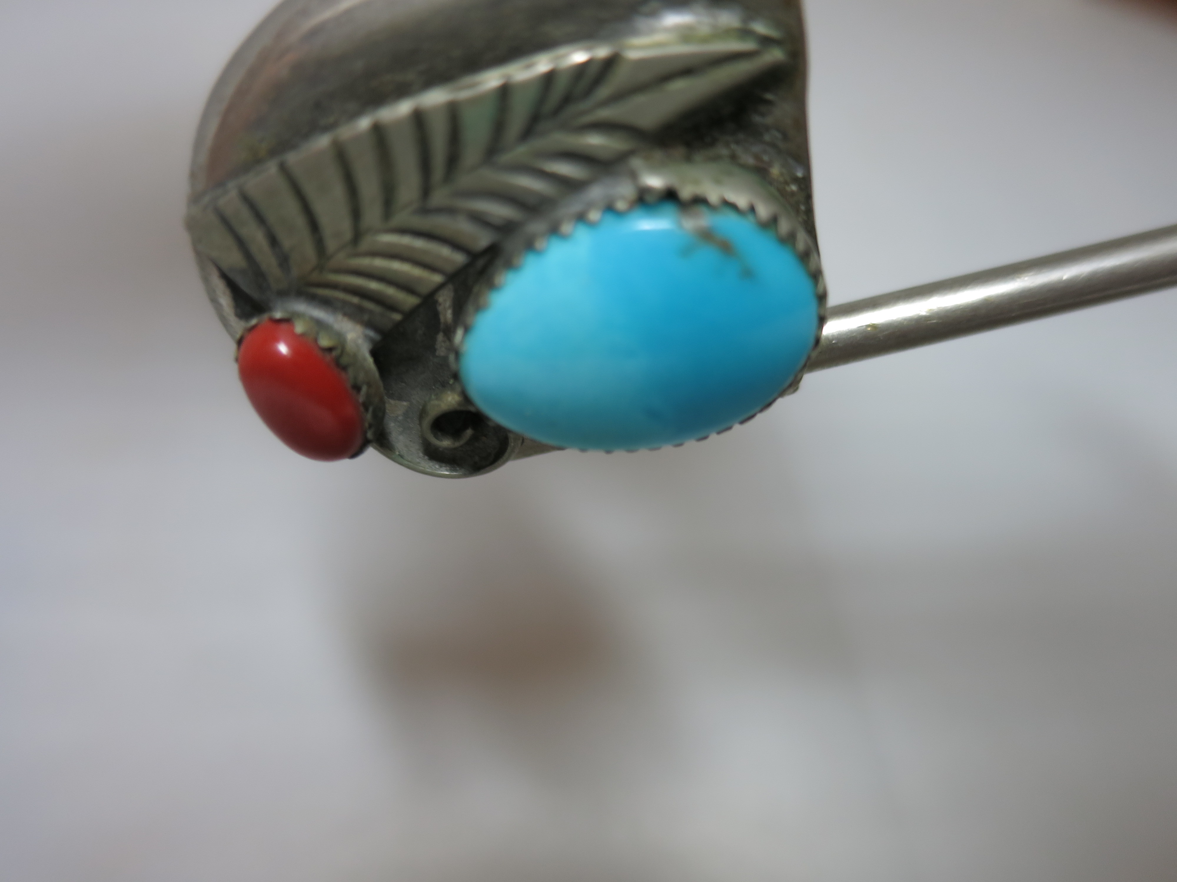 Vintage Risdon Key Tag Turquoise and Red Coral 4 1/4 inch long