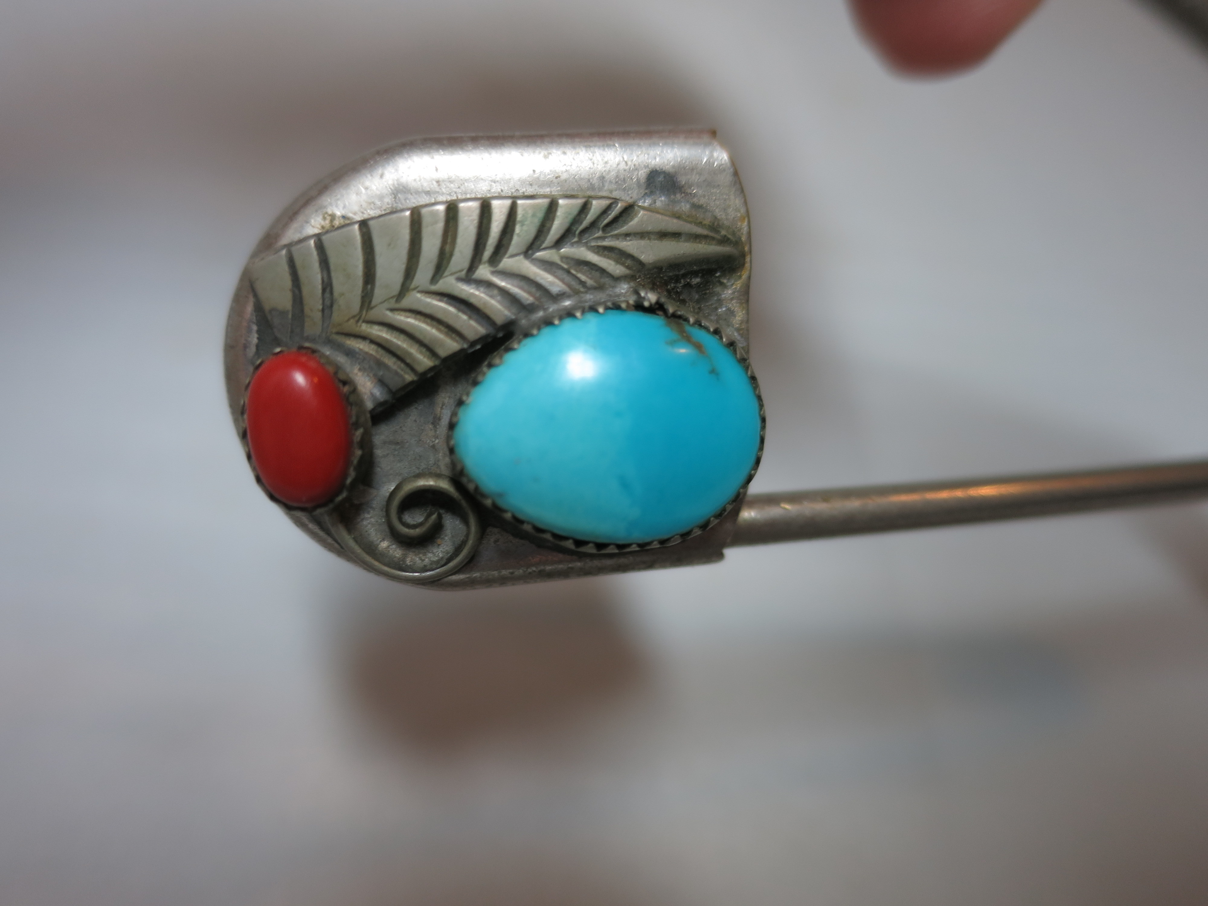 Vintage Risdon Key Tag Turquoise and Red Coral 4 1/4 inch long